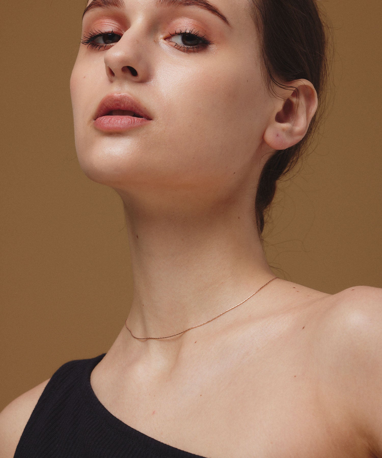 ピンクゴールド 0.6mmチェーンネックレス/34cm 金属アレルギー対応 サージカルステンレス