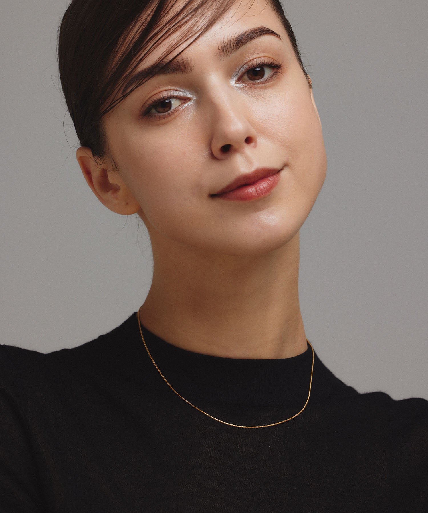 ゴールド 0.8mmスネークチェーンネックレス/39cm 金属アレルギー対応 サージカルステンレス