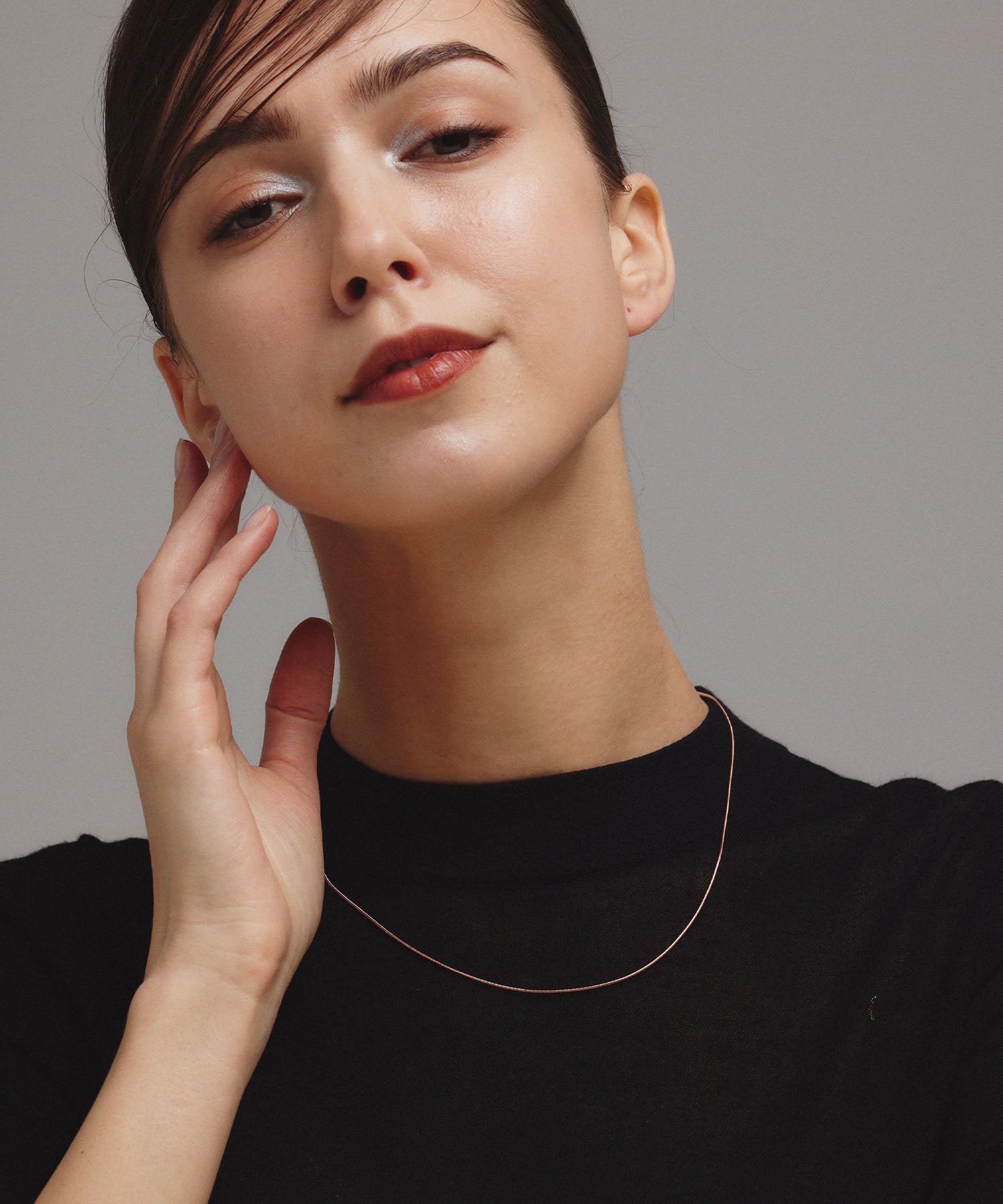 ピンクゴールド 0.8mmスネークチェーンネックレス/45cm 金属アレルギー対応 サージカルステンレス