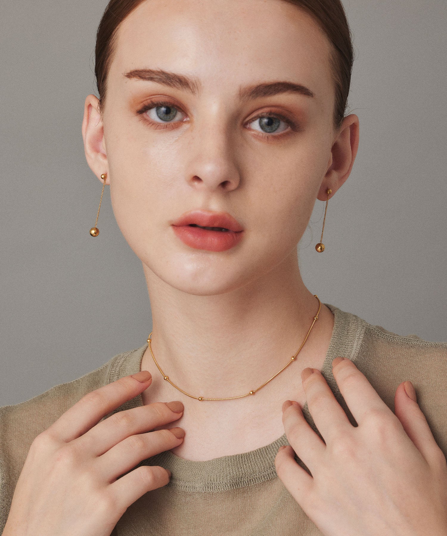 ゴールド ドットボールネックレス 金属アレルギー対応 サージカルステンレス