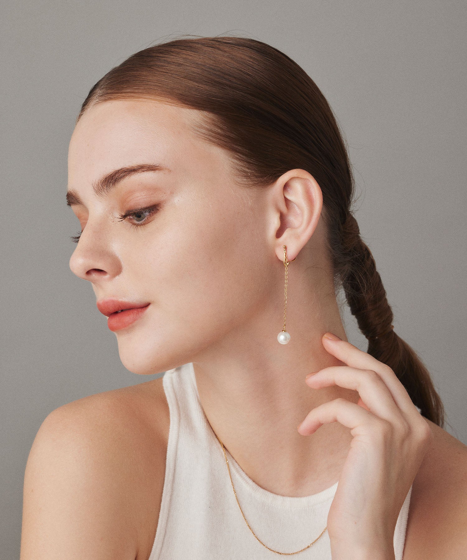 ゴールド スイングパールイヤリング 金属アレルギー対応 サージカルステンレス