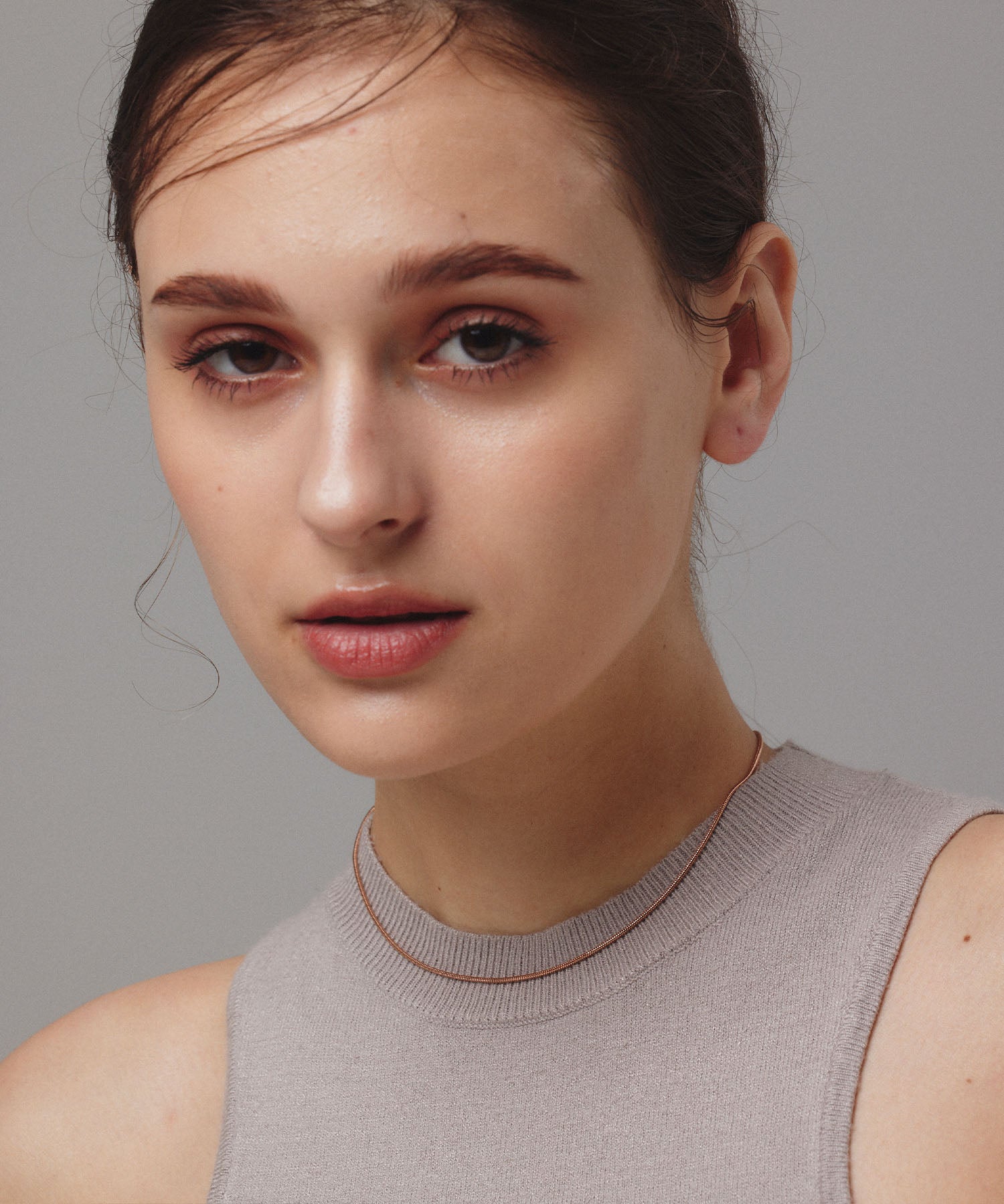 ピンクゴールド 1mmスネークチェーンネックレス/34cm 金属アレルギー対応 サージカルステンレス