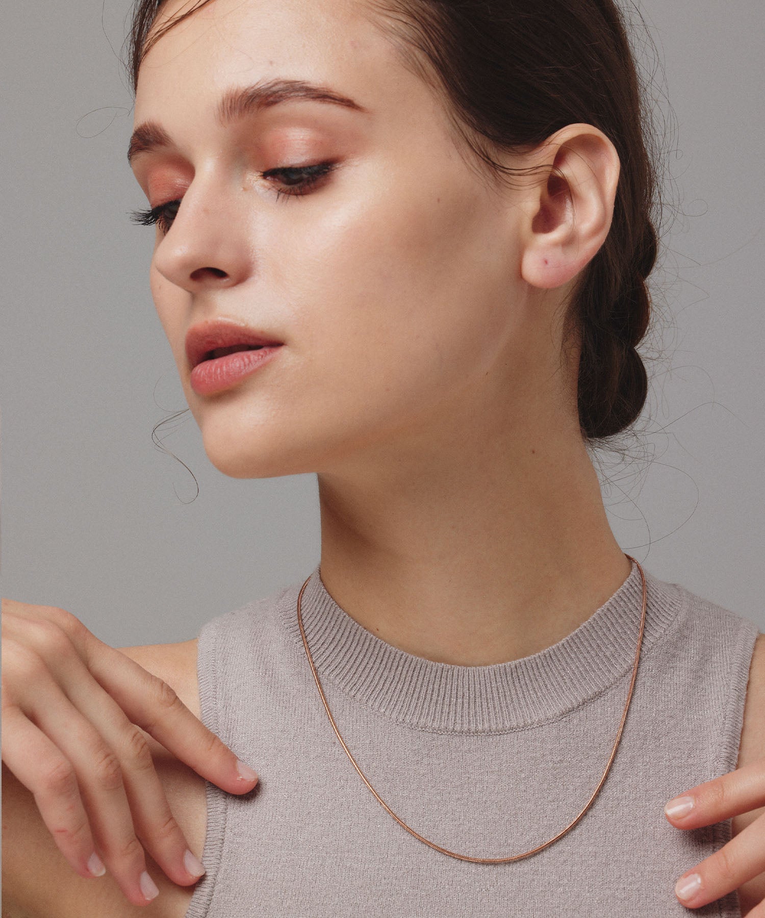 ピンクゴールド 1mmスネークチェーンネックレス/45cm 金属アレルギー対応 サージカルステンレス