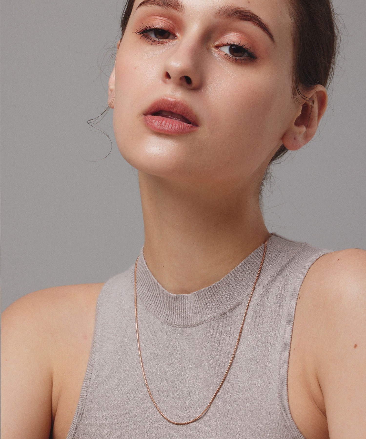 ピンクゴールド 1mmスネークチェーン ネックレス/50cm 金属アレルギー対応 サージカルステンレス