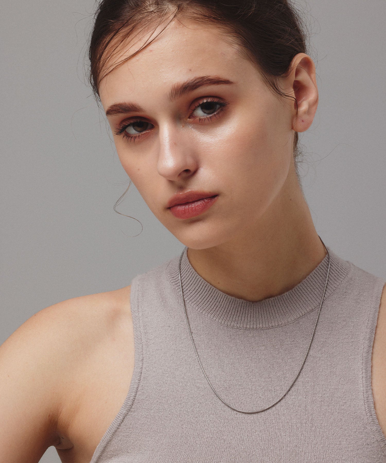 シルバー 1mmスネークチェーン ネックレス/50cm 金属アレルギー対応 サージカルステンレス