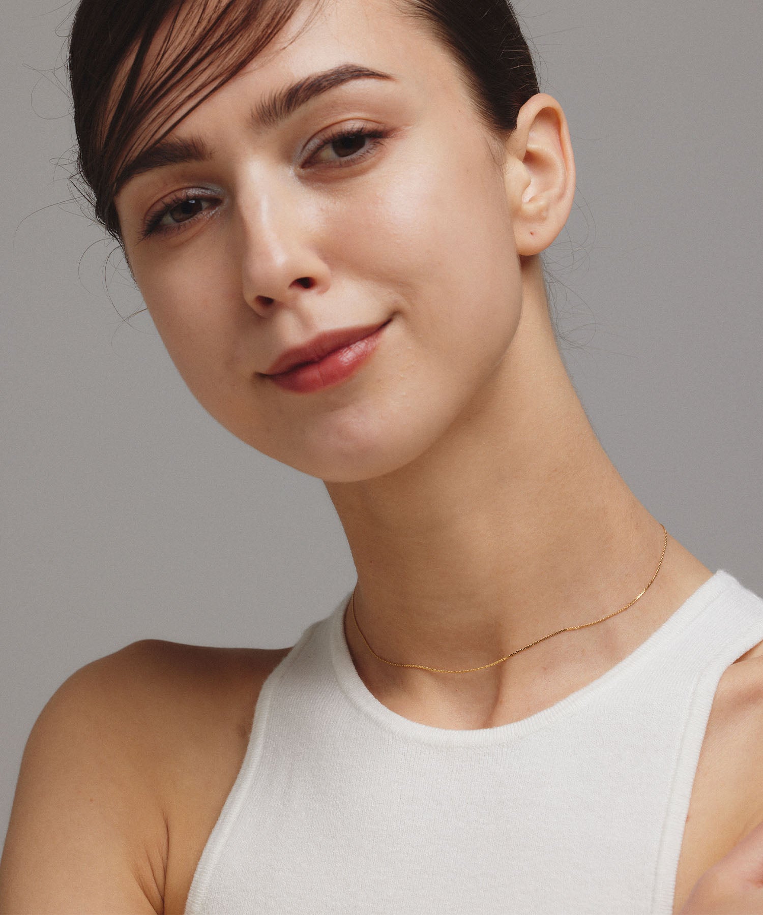 ゴールド ツイストスネークチェーンネックレス/34cm 金属アレルギー対応 サージカルステンレス