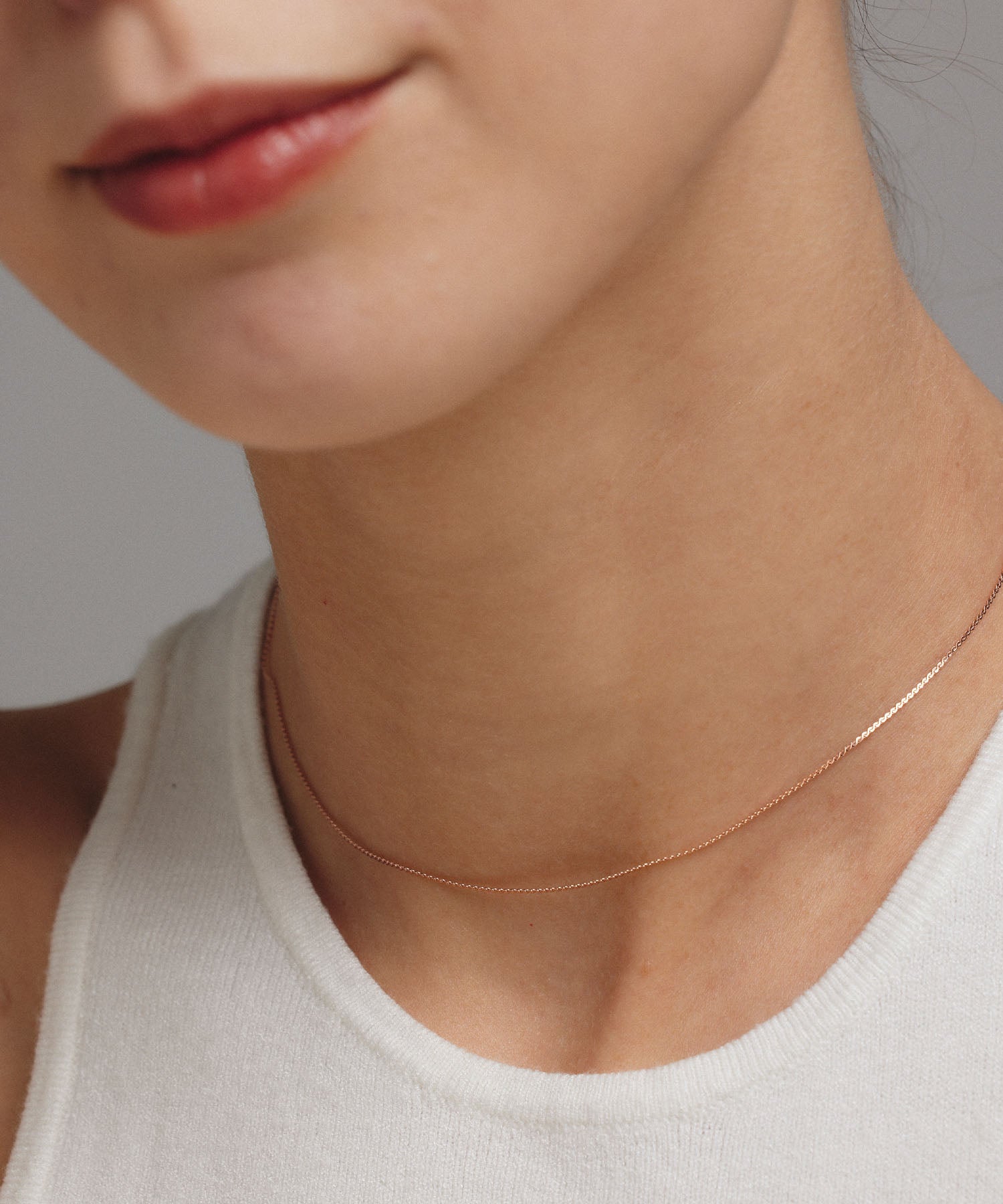 ピンクゴールド ツイストスネークチェーンネックレス/34cm 金属アレルギー対応 サージカルステンレス