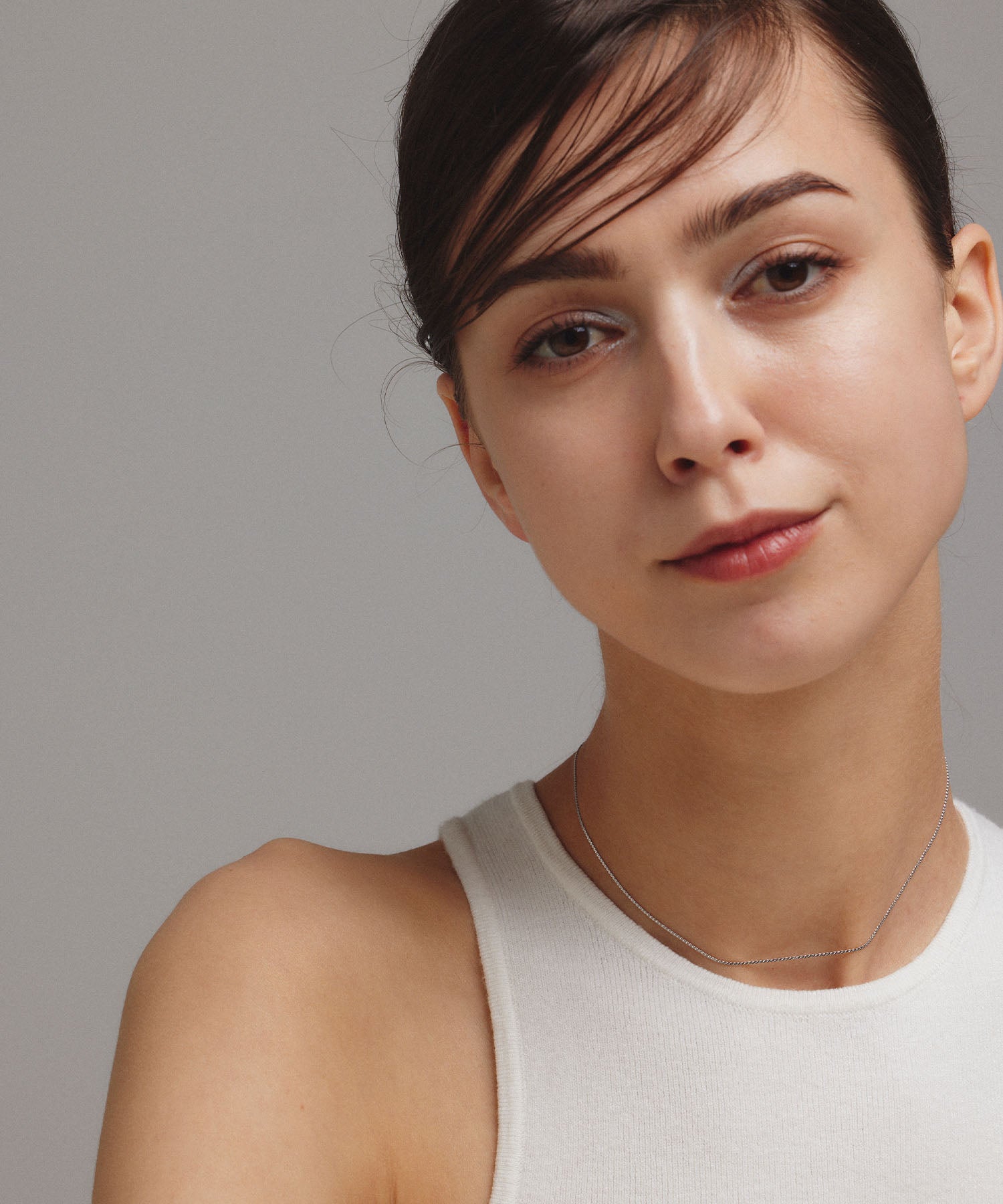 シルバー ツイストスネークチェーンネックレス/34cm 金属アレルギー対応 サージカルステンレス