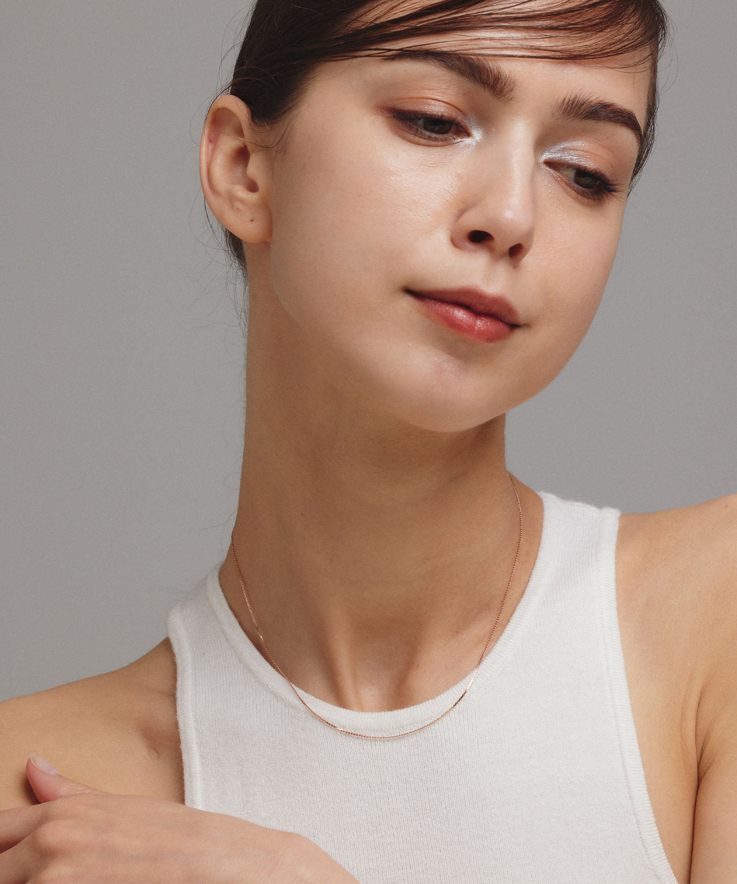 ピンクゴールド ツイストスネークチェーンネックレス/39cm 金属アレルギー対応 サージカルステンレス