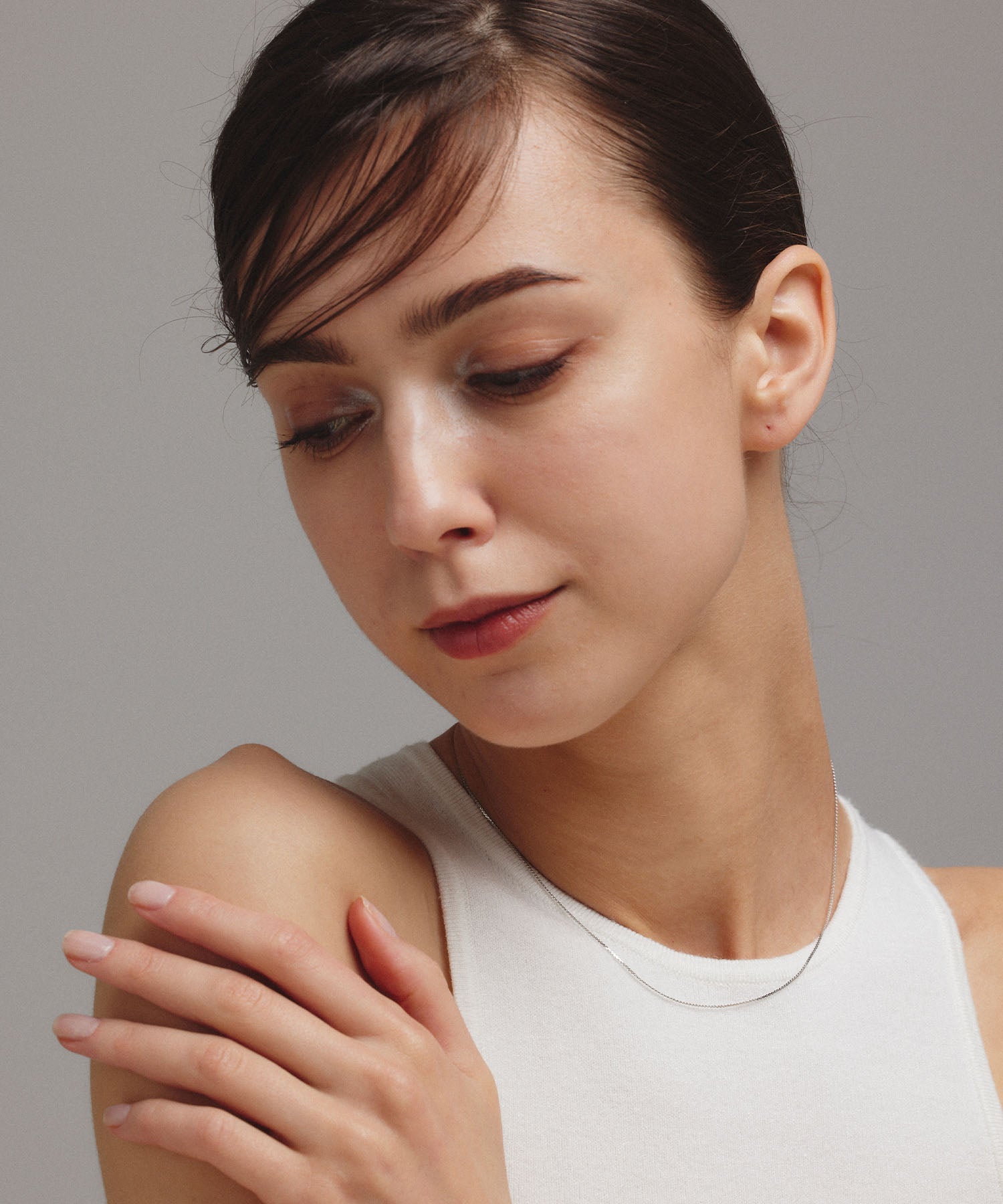 シルバー ツイストスネークチェーンネックレス/39cm 金属アレルギー対応 サージカルステンレス