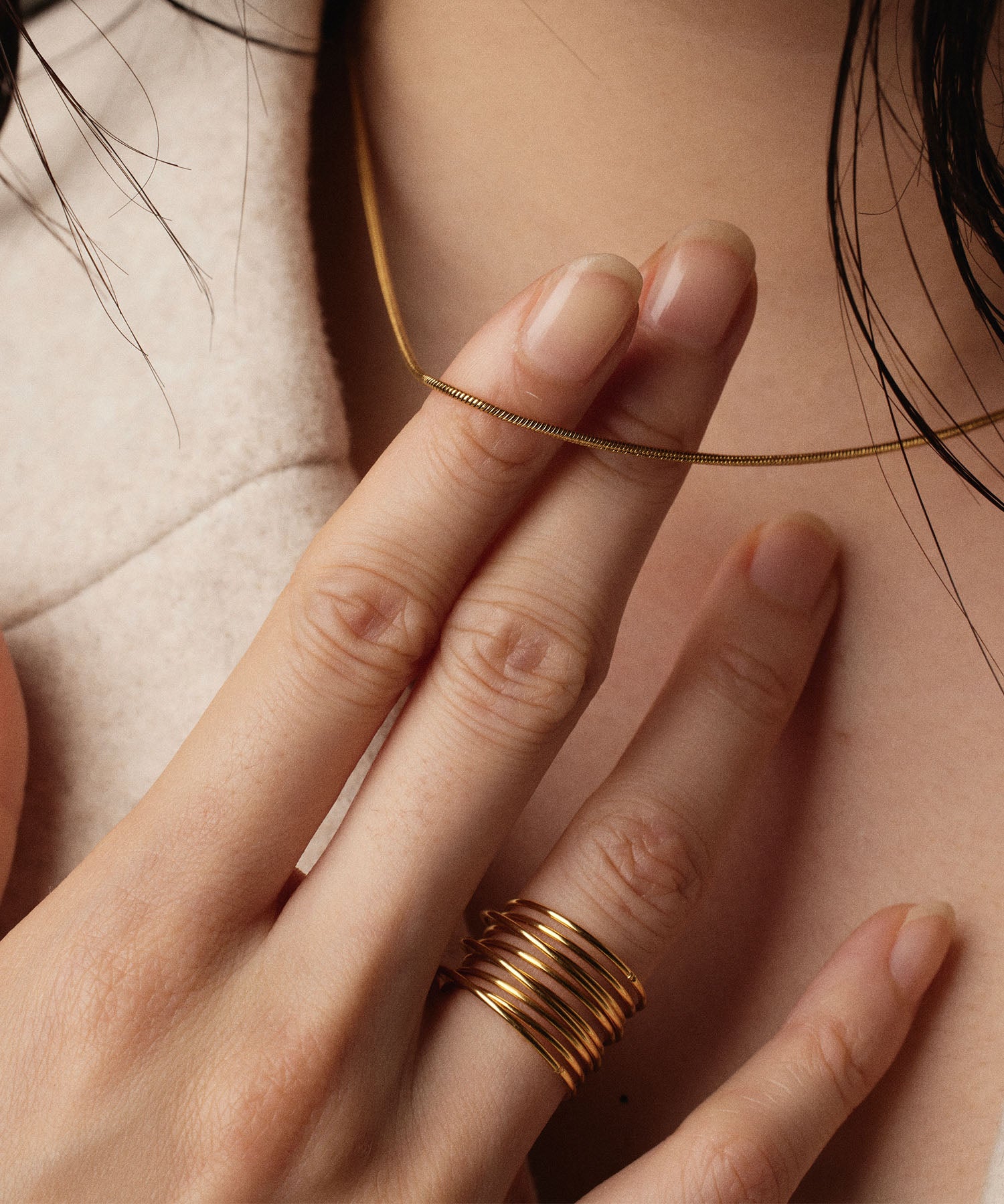 ゴールド 1mmスネークチェーンネックレス/39cm 金属アレルギー対応 サージカルステンレス