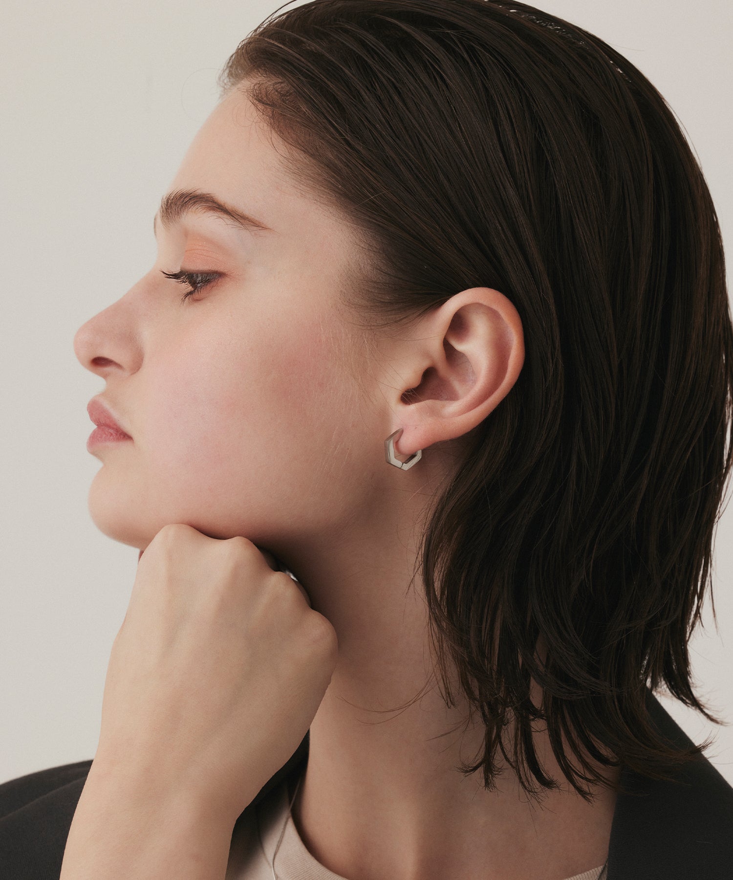 シルバー ヘキサゴンフープピアス 金属アレルギー対応 サージカルステンレス