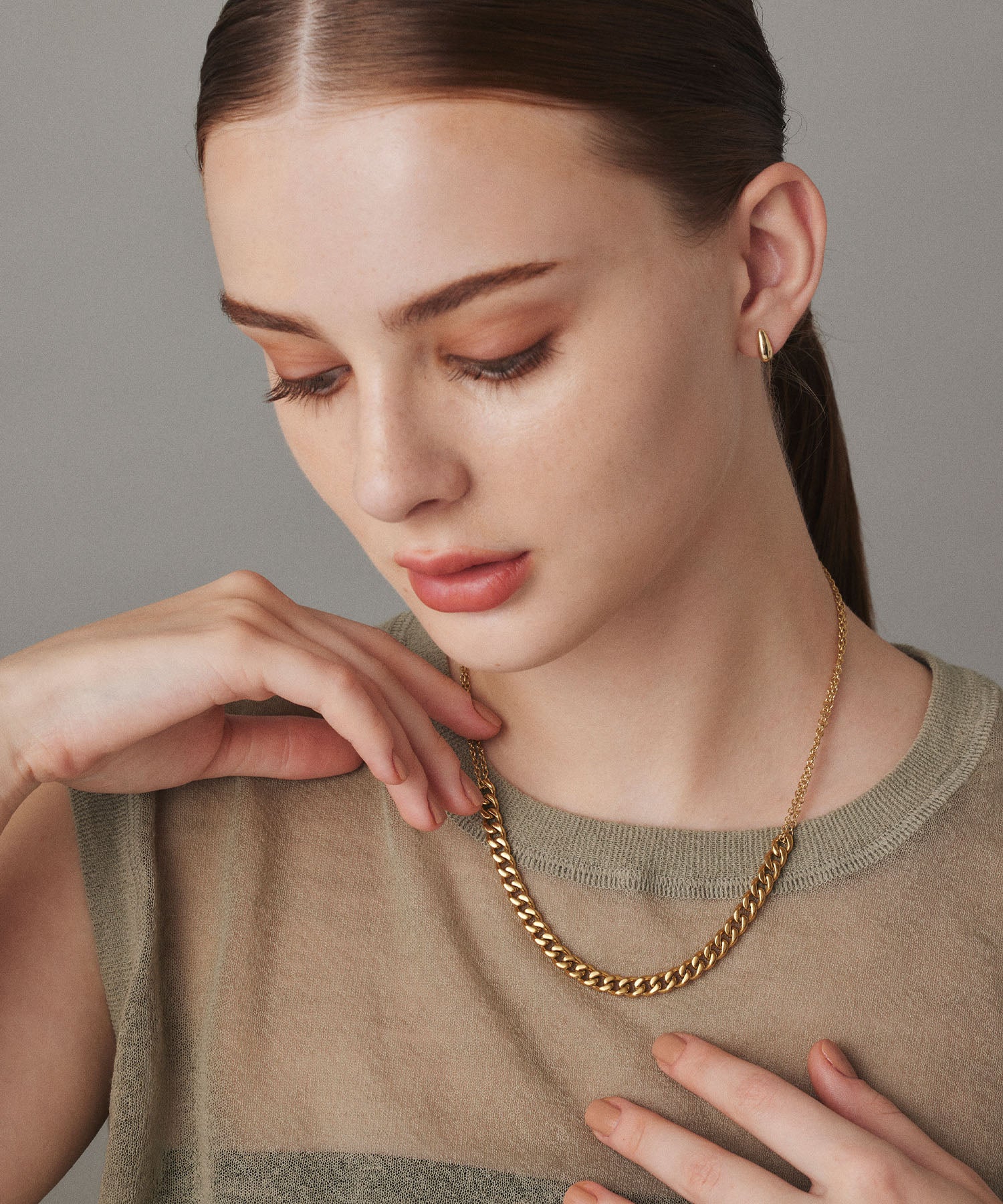 ゴールド ダブルチェーンネックレス 金属アレルギー対応 サージカルステンレス