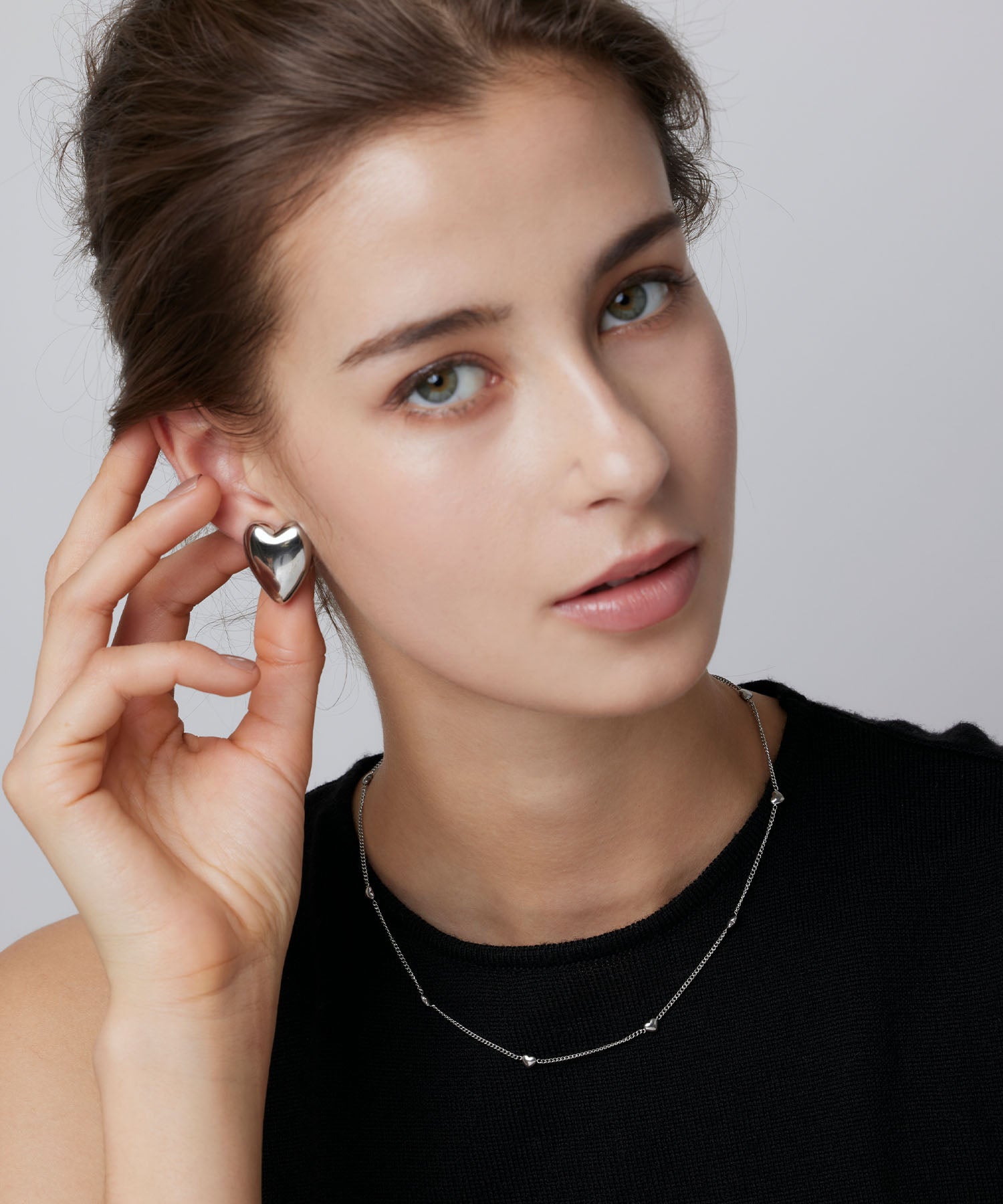 シルバー ビッグハートイヤリング 金属アレルギー対応 サージカルステンレス