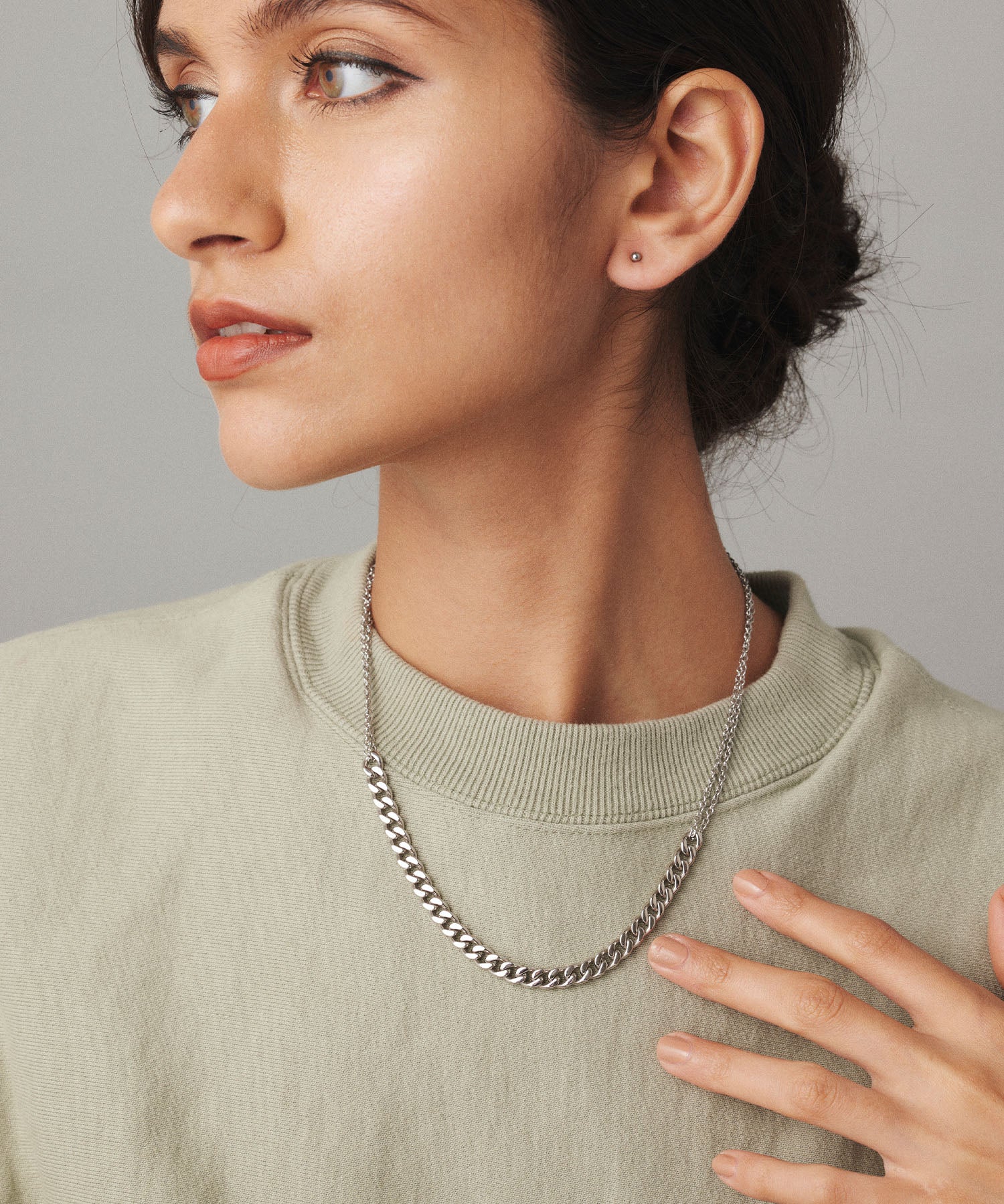 シルバー ダブルチェーンネックレス 金属アレルギー対応 サージカルステンレス