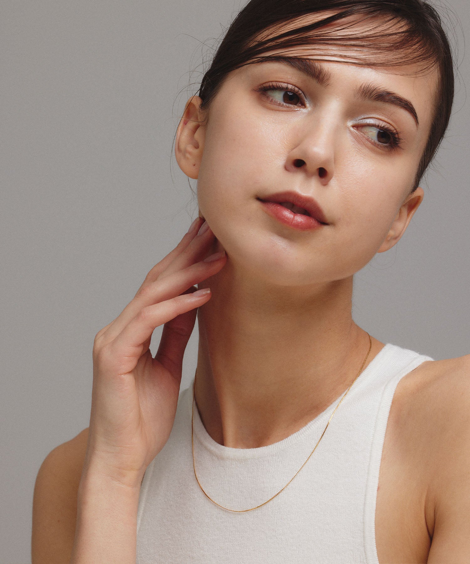 ゴールド ツイストスネークチェーンネックレス/45cm 金属アレルギー対応 サージカルステンレス