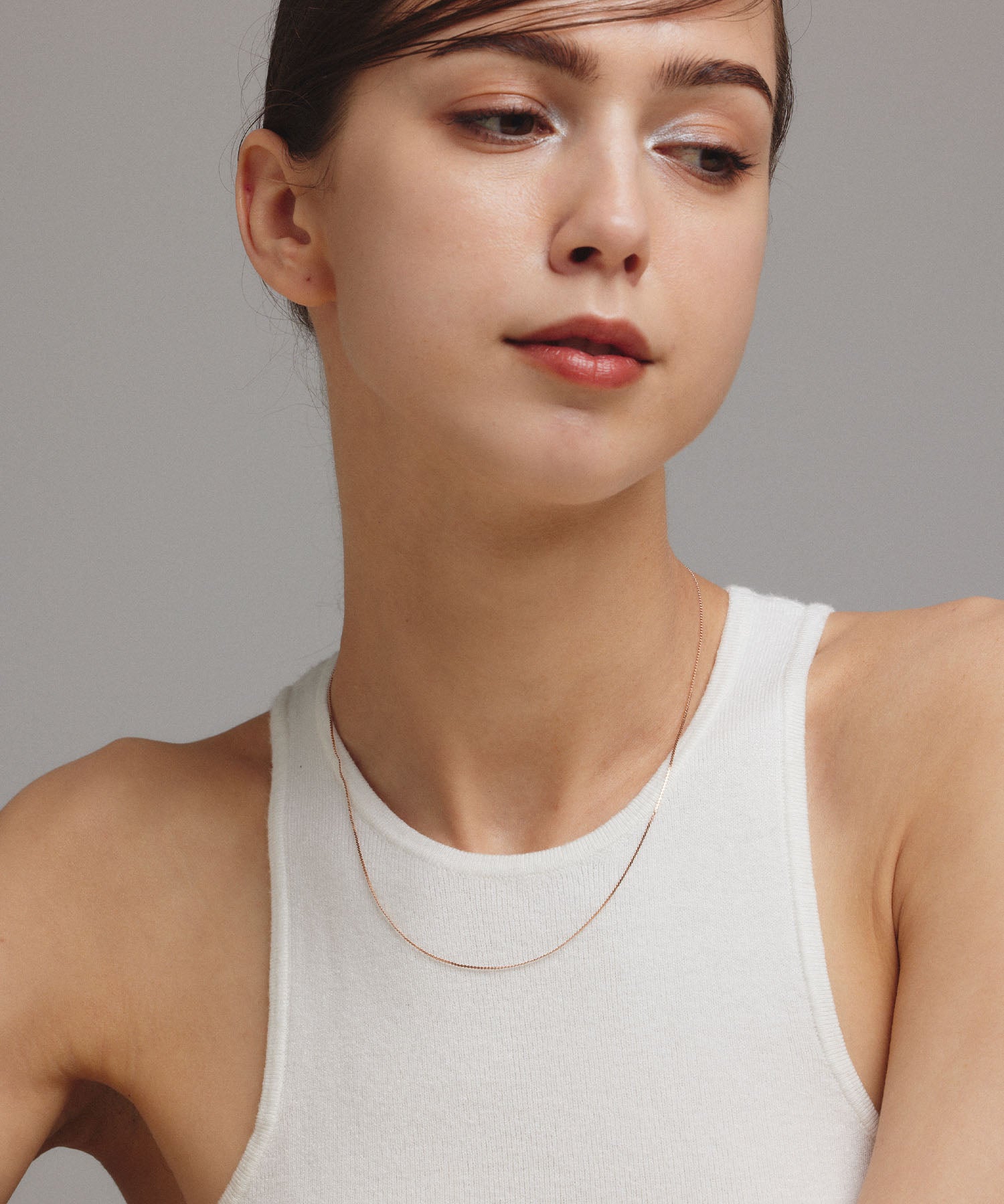 ピンクゴールド ツイストスネークチェーンネックレス/45cm 金属アレルギー対応 サージカルステンレス