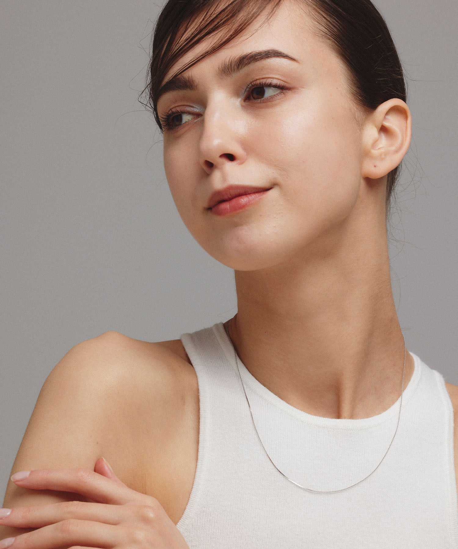 シルバー ツイストスネークチェーンネックレス/45cm 金属アレルギー対応 サージカルステンレス