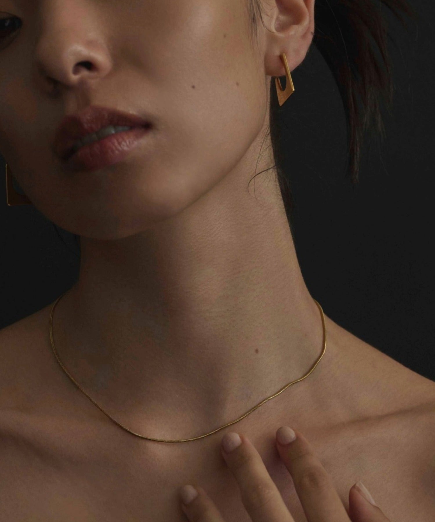 ゴールド 1mmスネークチェーンネックレス/34cm 金属アレルギー対応 サージカルステンレス