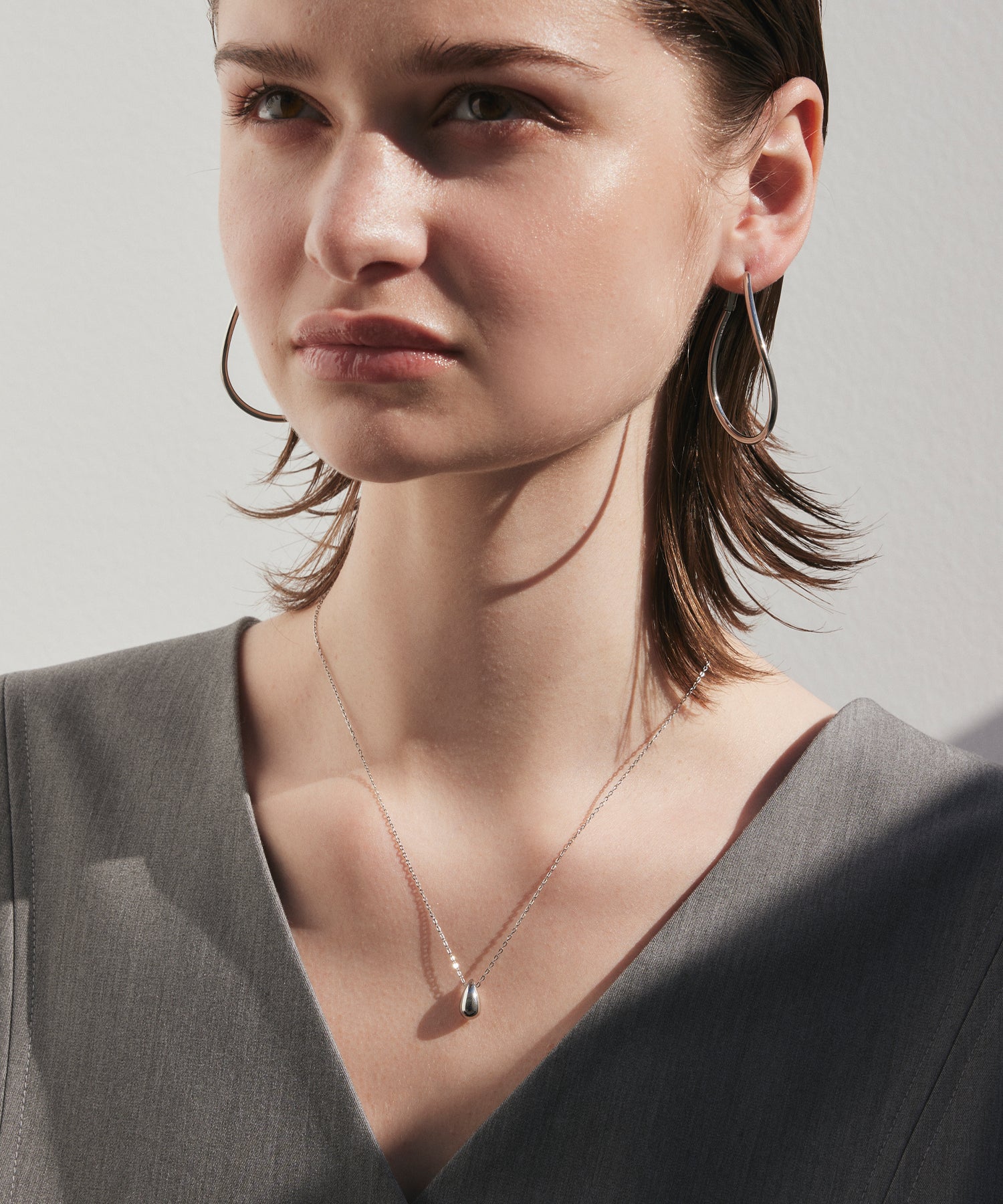 シルバー ドロップスリムネックレス 金属アレルギー対応 サージカルステンレス