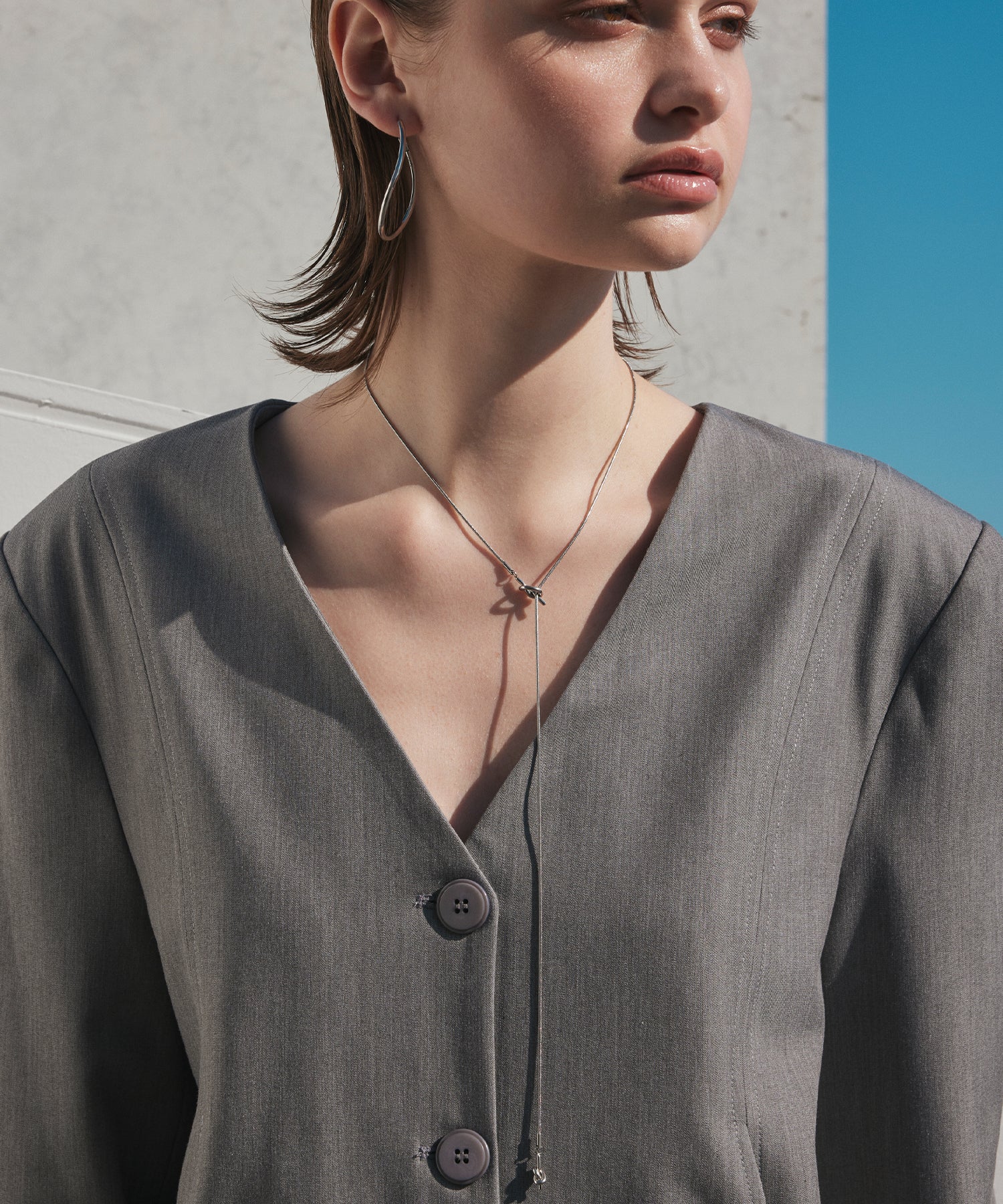 シルバー ノットチェーンロングネックレス 金属アレルギー対応 サージカルステンレス