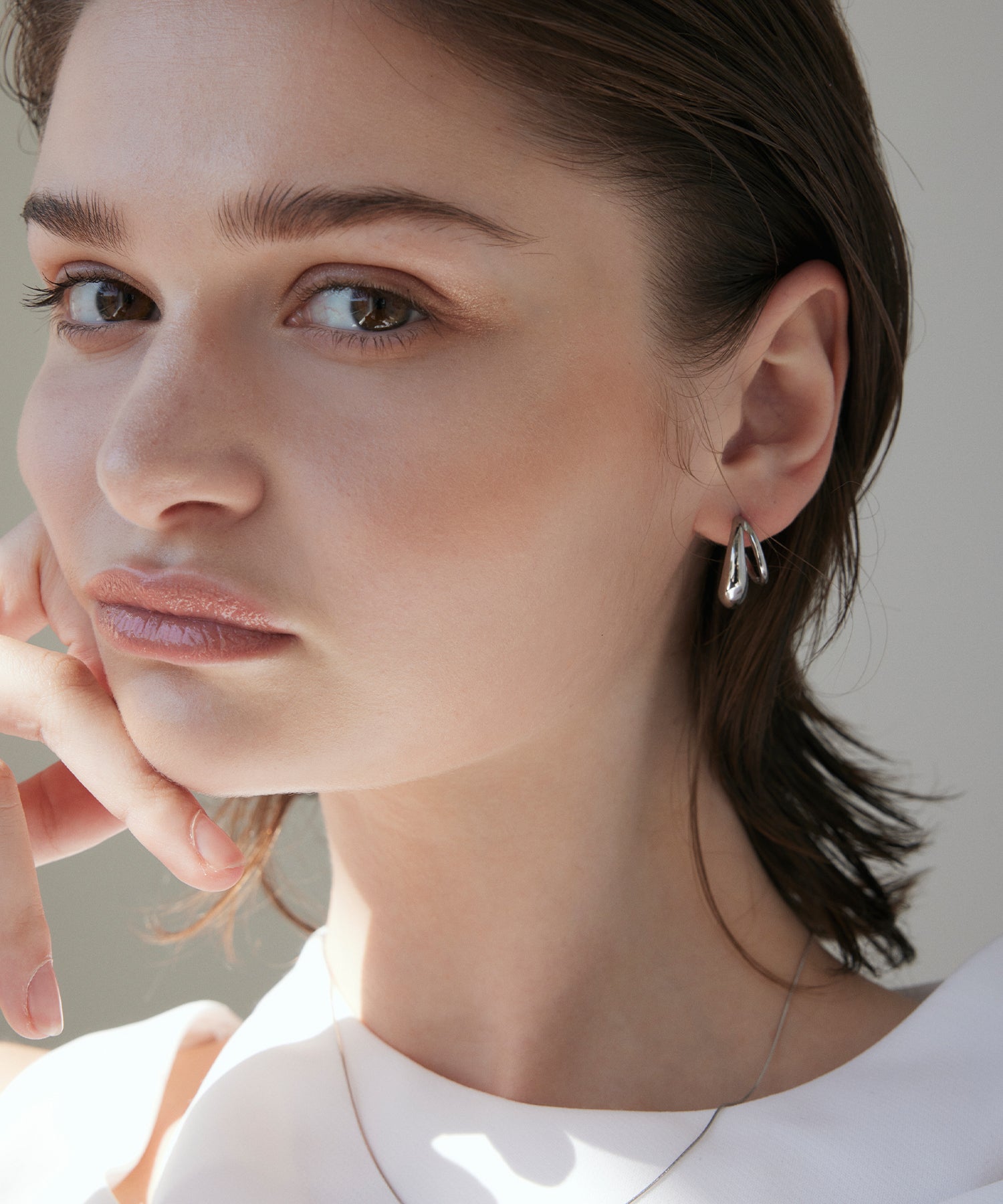 シルバー ダブルフープピアス 金属アレルギー対応 サージカルステンレス