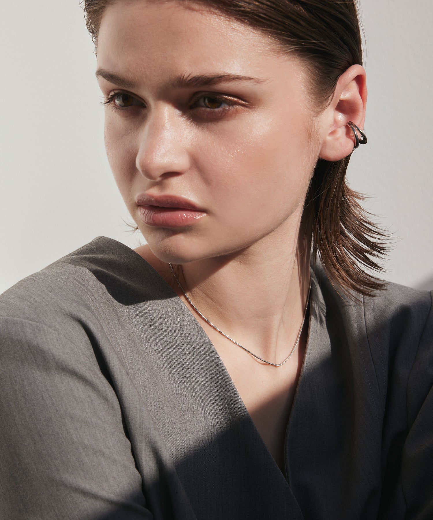 シルバー 1mmスネークチェーンネックレス/34cm 金属アレルギー対応 サージカルステンレス