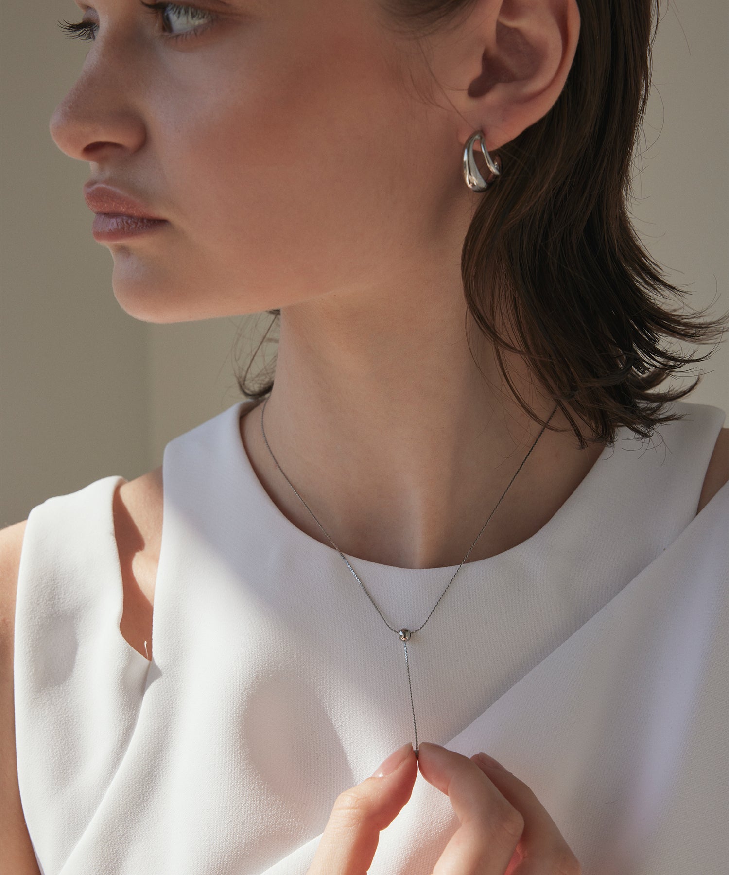 シルバー ピンボールロングネックレス 金属アレルギー対応 サージカルステンレス