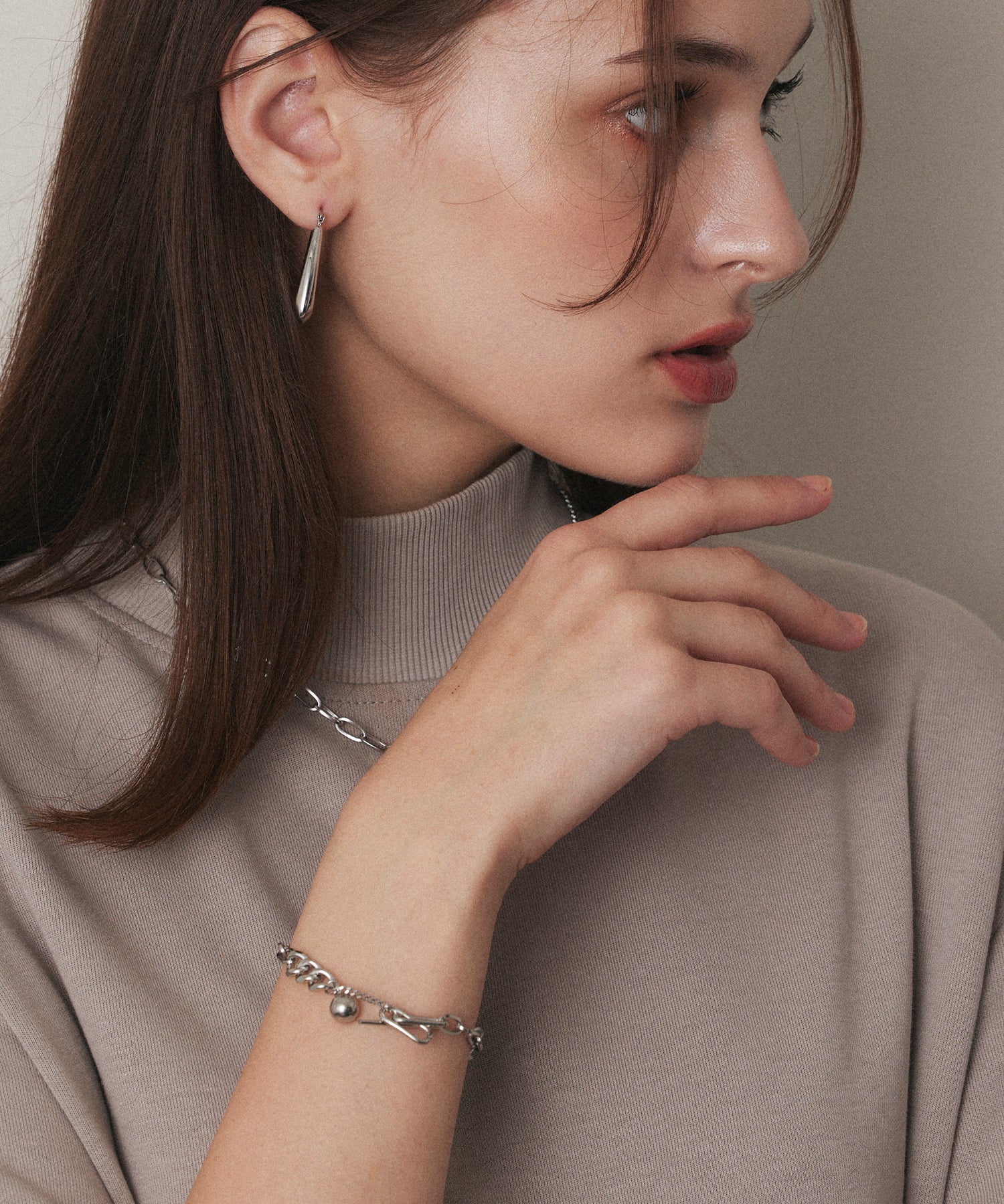 シルバー キリカエMIXチェーンブレスレット 金属アレルギー対応 サージカルステンレス