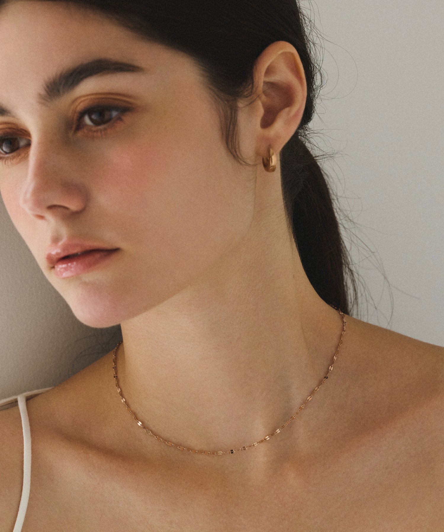 ピンクゴールド ペタルチェーンネックレス 金属アレルギー対応 サージカルステンレス