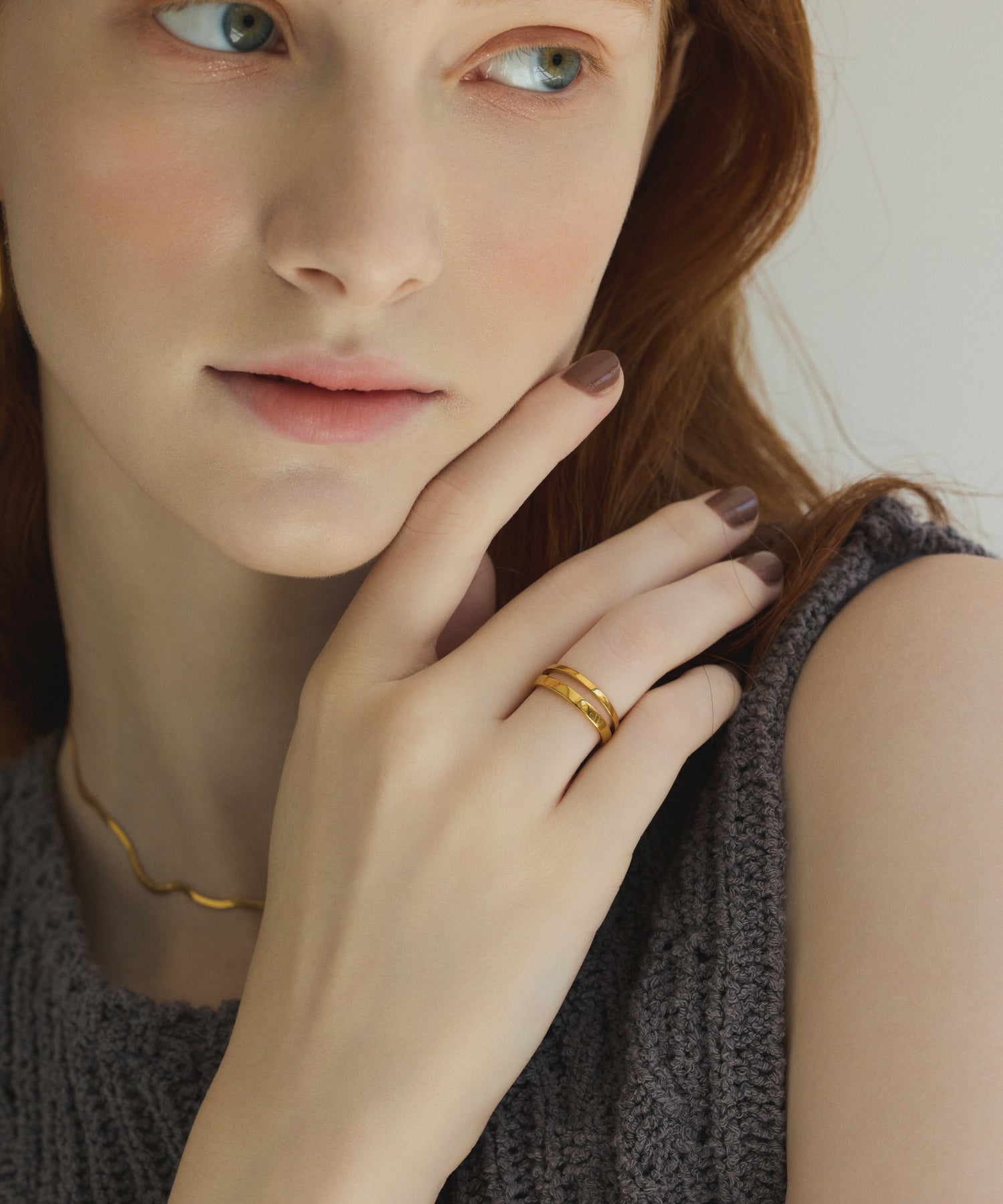 ゴールド ダブルラインリング 金属アレルギー対応 サージカルステンレス