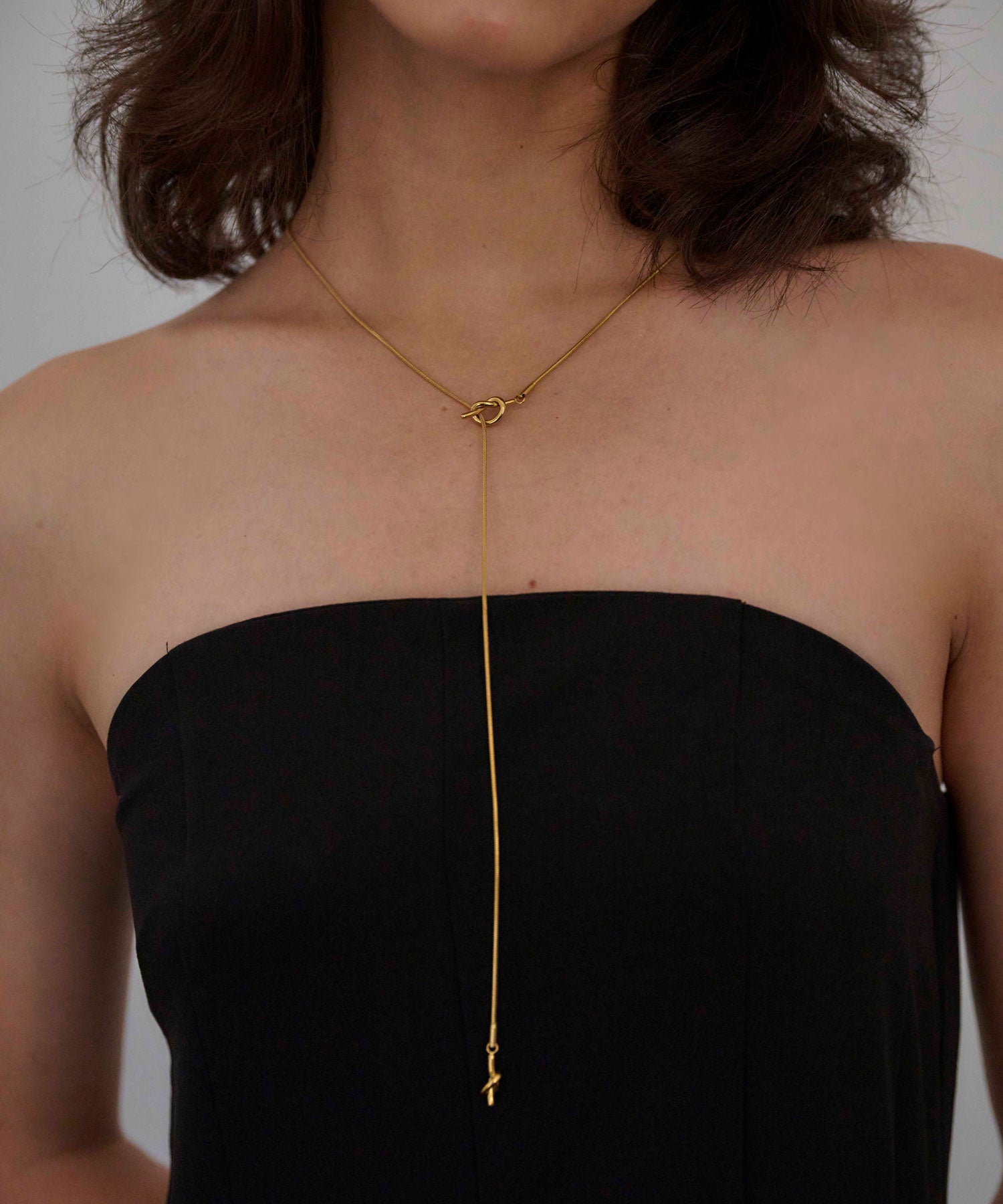 ゴールド ノットチェーンロングネックレス 金属アレルギー対応 サージカルステンレス