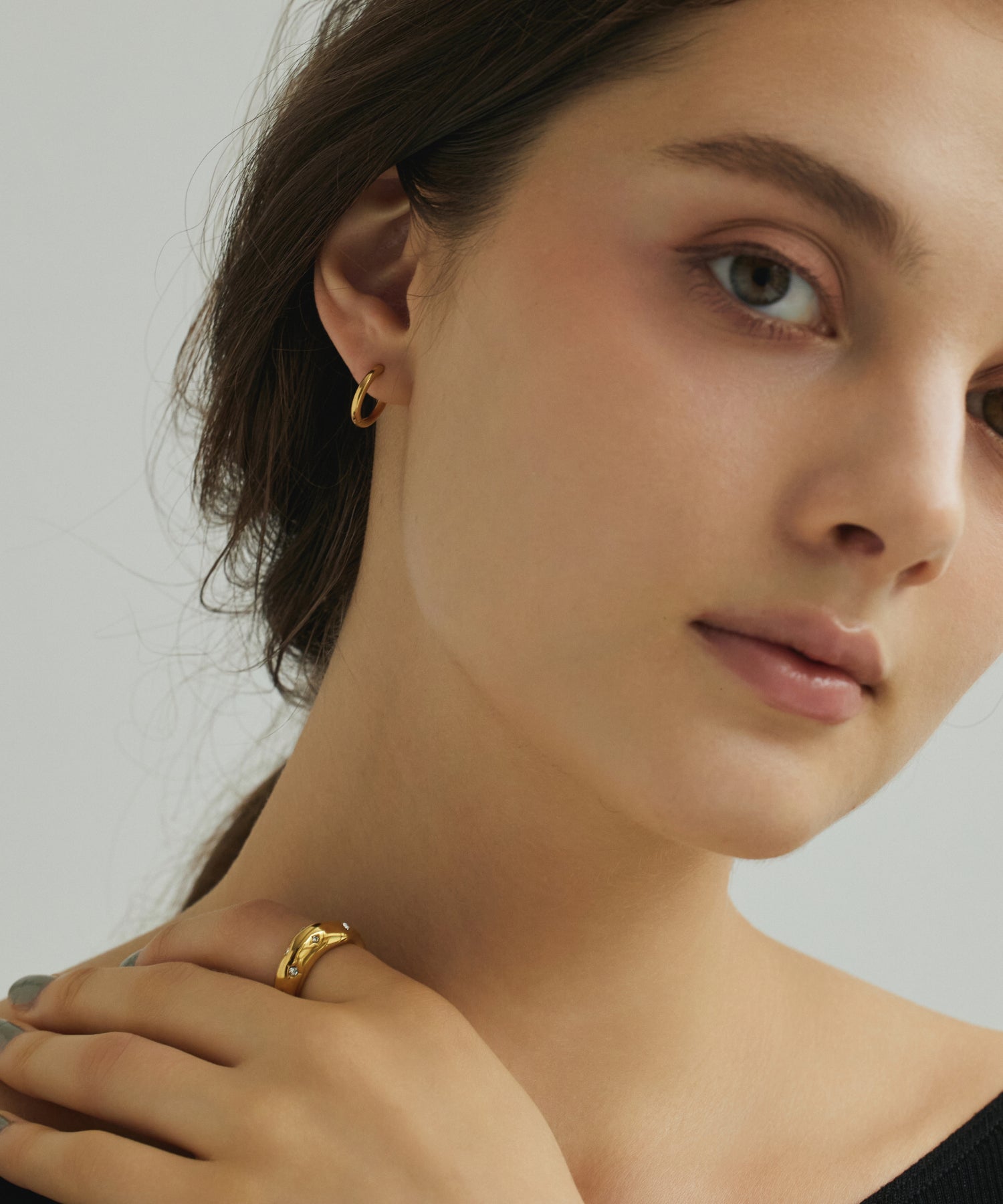 ゴールド ワンタッチループピアス14mm 金属アレルギー対応 サージカルステンレス