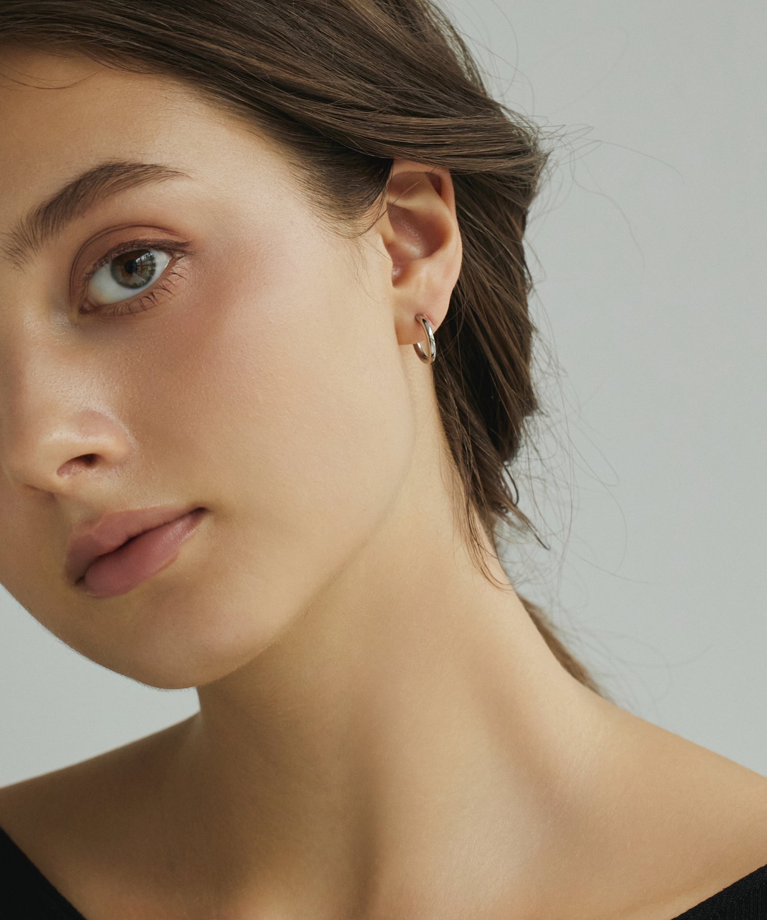 シルバー ワンタッチループピアス14mm 金属アレルギー対応 サージカルステンレス