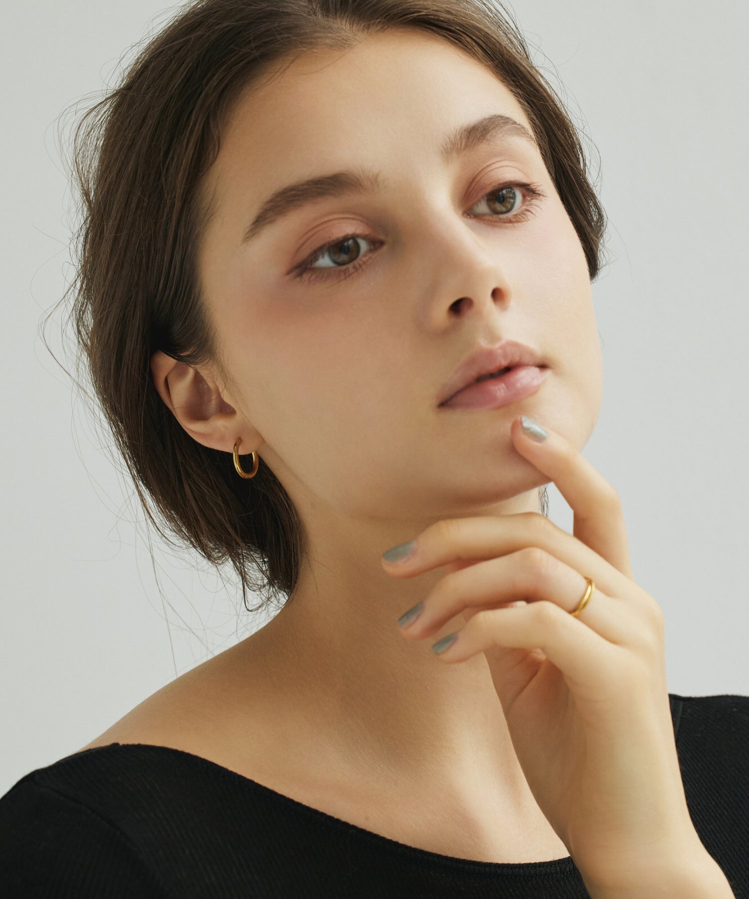 ゴールド ワンタッチループピアス16mm 金属アレルギー対応 サージカルステンレス