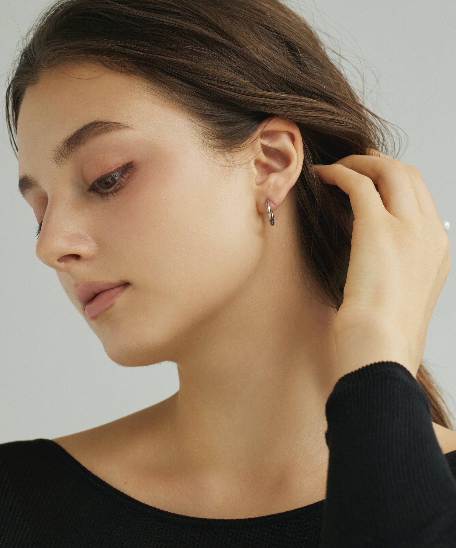 シルバー ワンタッチループピアス16mm 金属アレルギー対応 サージカルステンレス