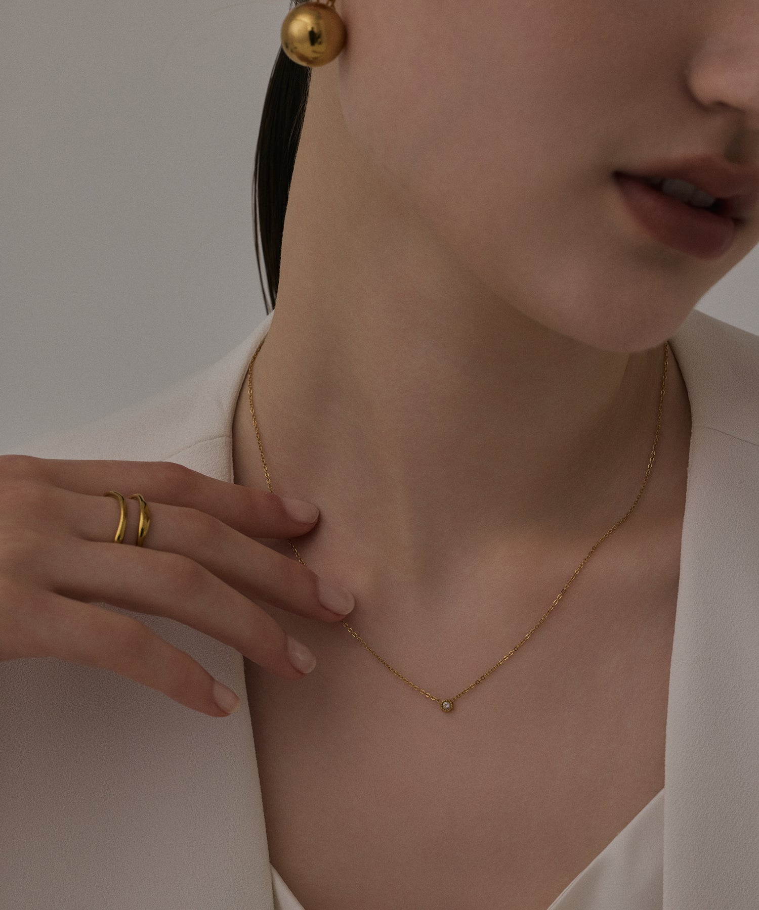 ゴールド ジルコニアスライドチェーンネックレス 金属アレルギー対応 サージカルステンレス