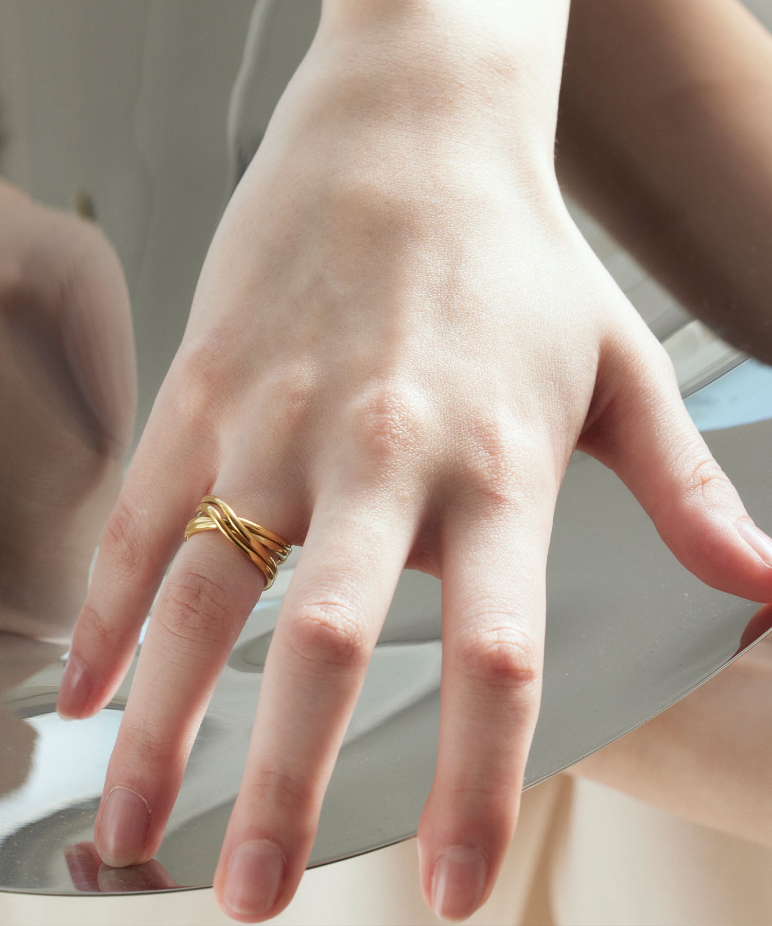 ゴールド レイヤードクロスリング 金属アレルギー対応 サージカルステンレス