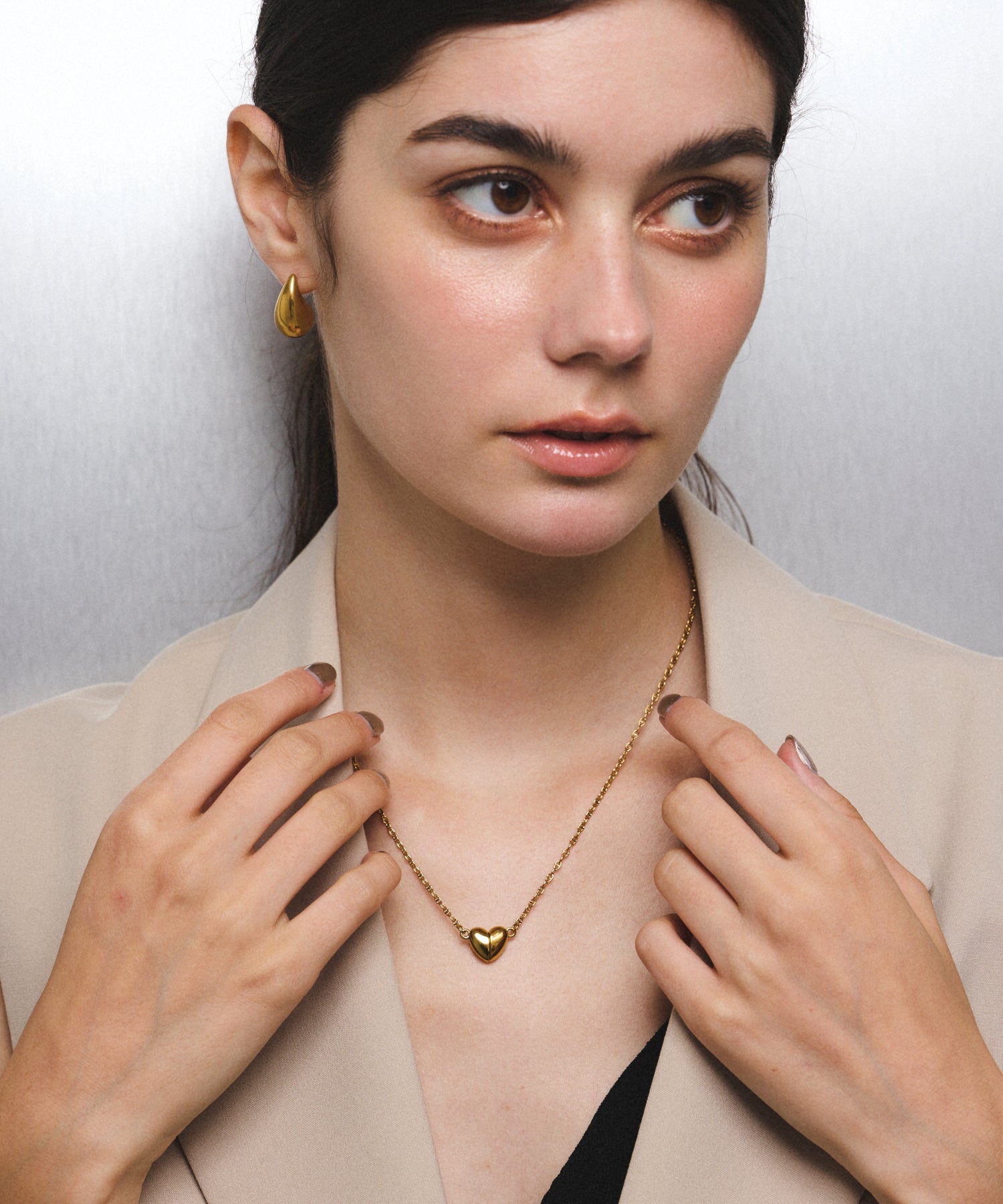 ゴールド マグネットハートネックレス 金属アレルギー対応 サージカルステンレス