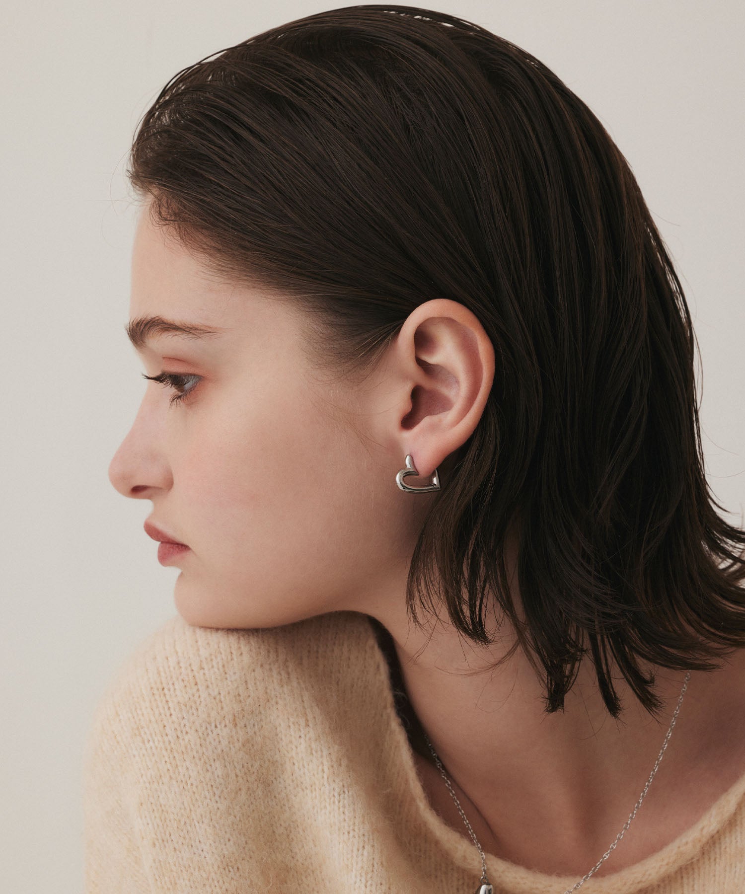 シルバー ワンタッチハートピアス 金属アレルギー対応 サージカルステンレス