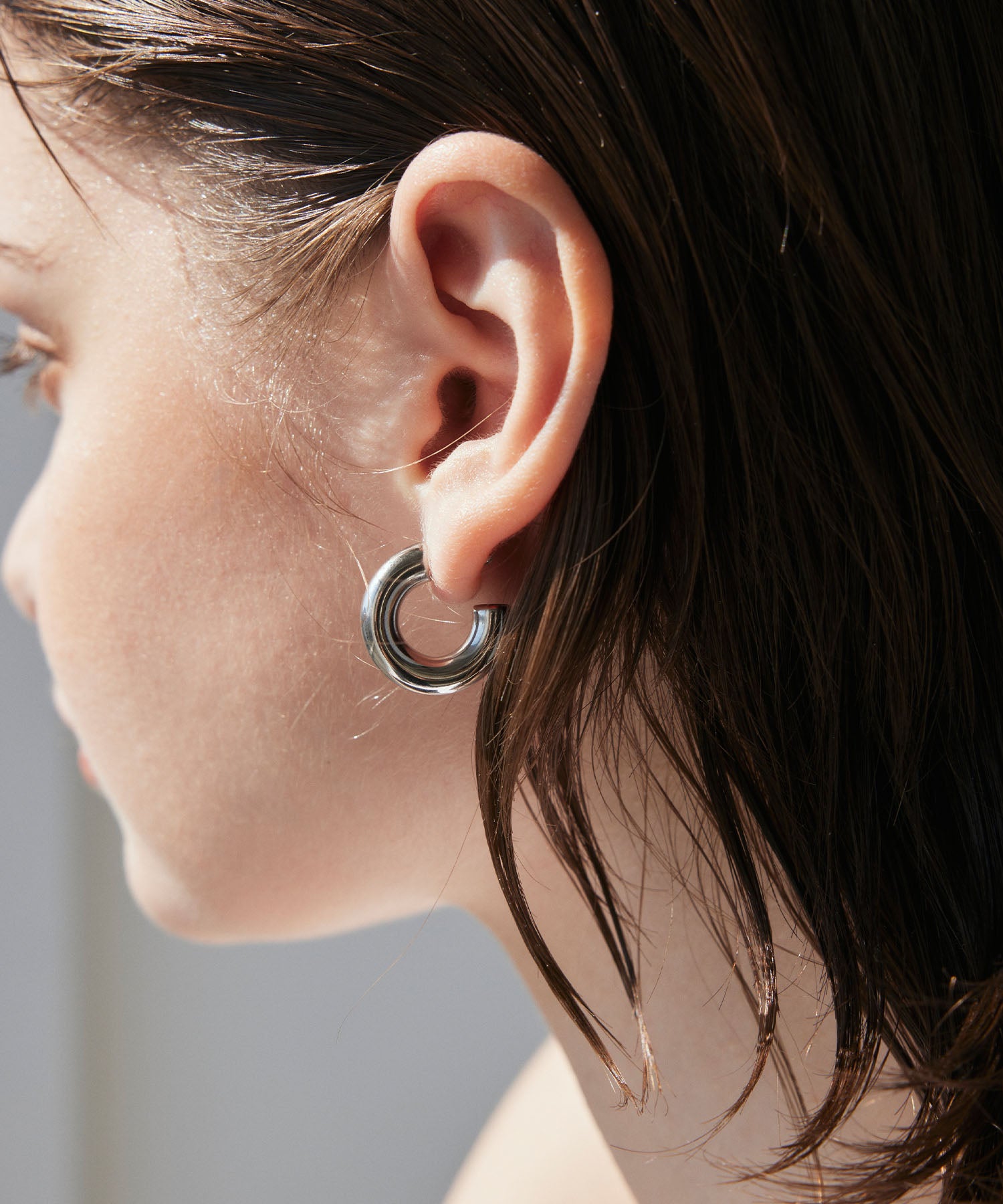 シルバー ボリュームシィクフープピアス 金属アレルギー対応 サージカルステンレス