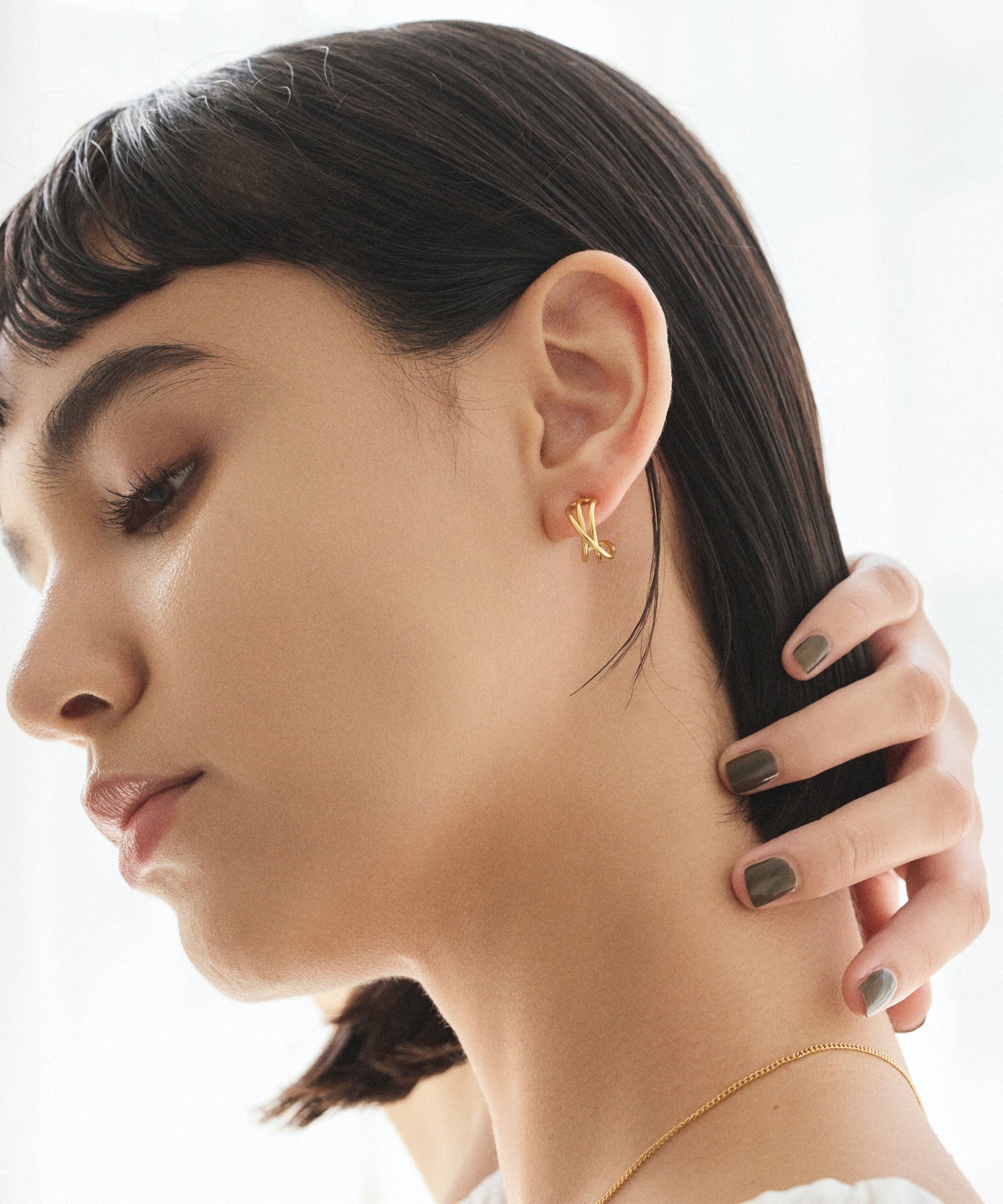 ゴールド トリプルラインフープピアス 金属アレルギー対応 サージカルステンレス