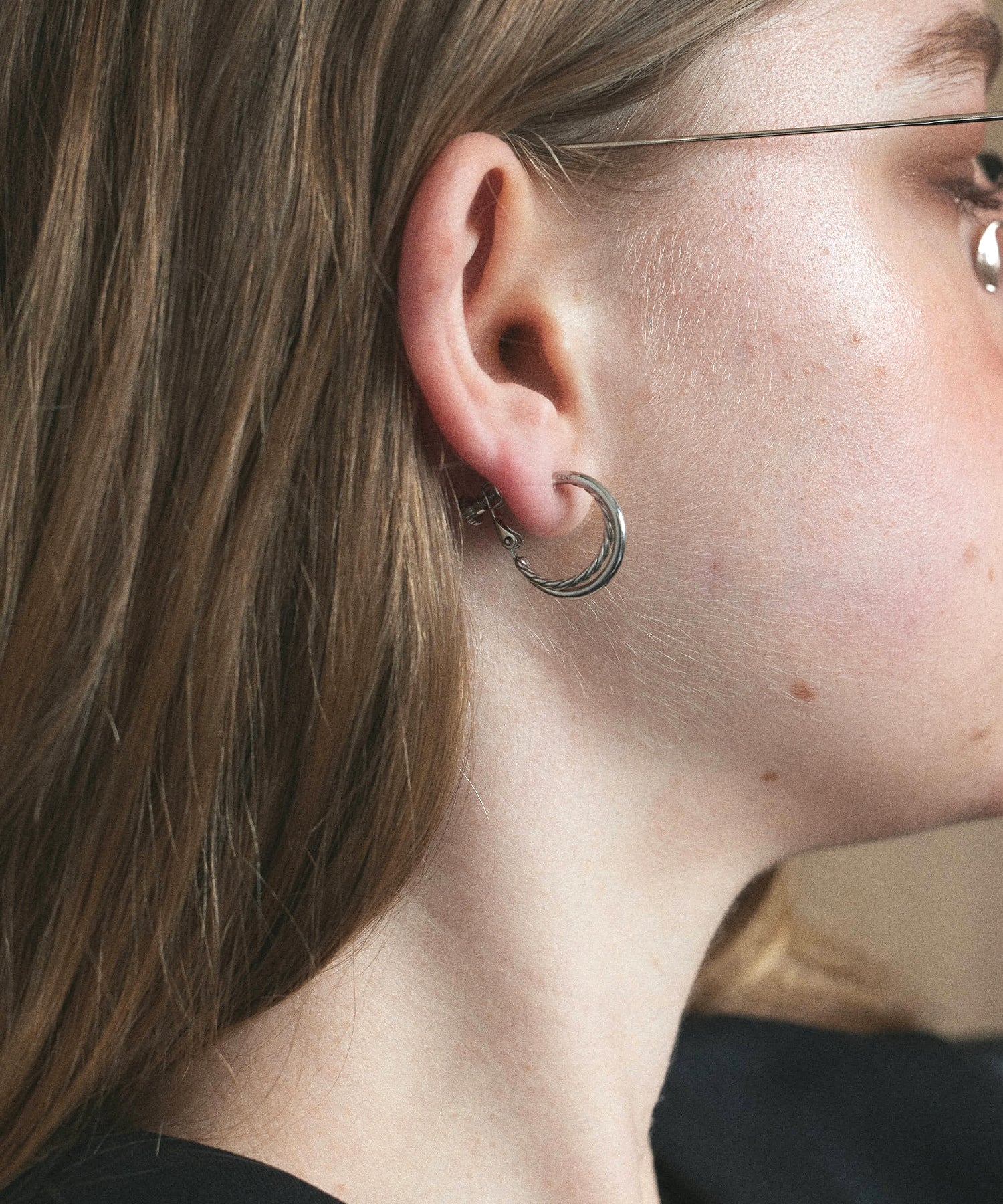 シルバー MIXフープイヤリング 金属アレルギー対応 サージカルステンレス