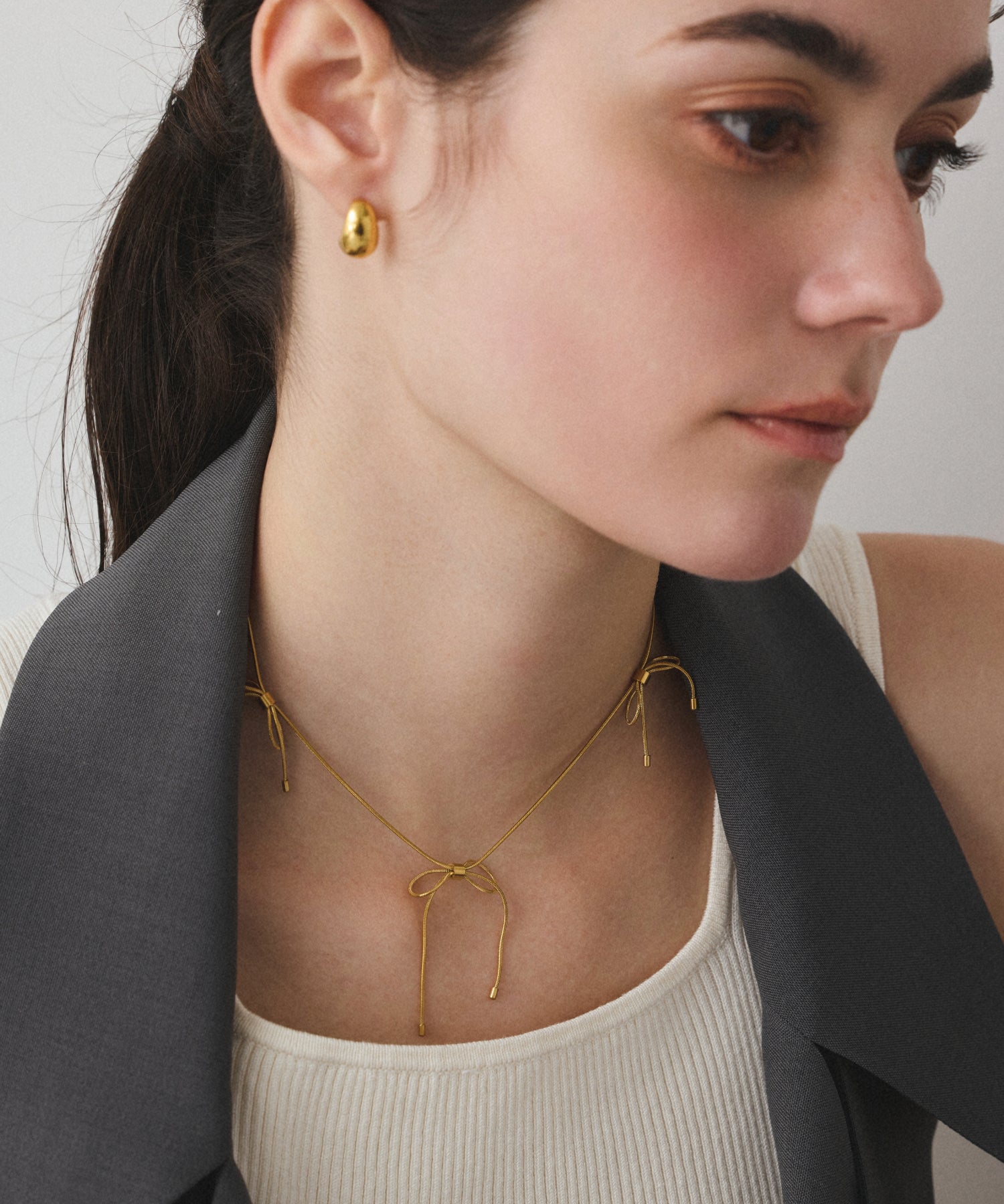 ゴールド リボンチョーカー 金属アレルギー対応 サージカルステンレス