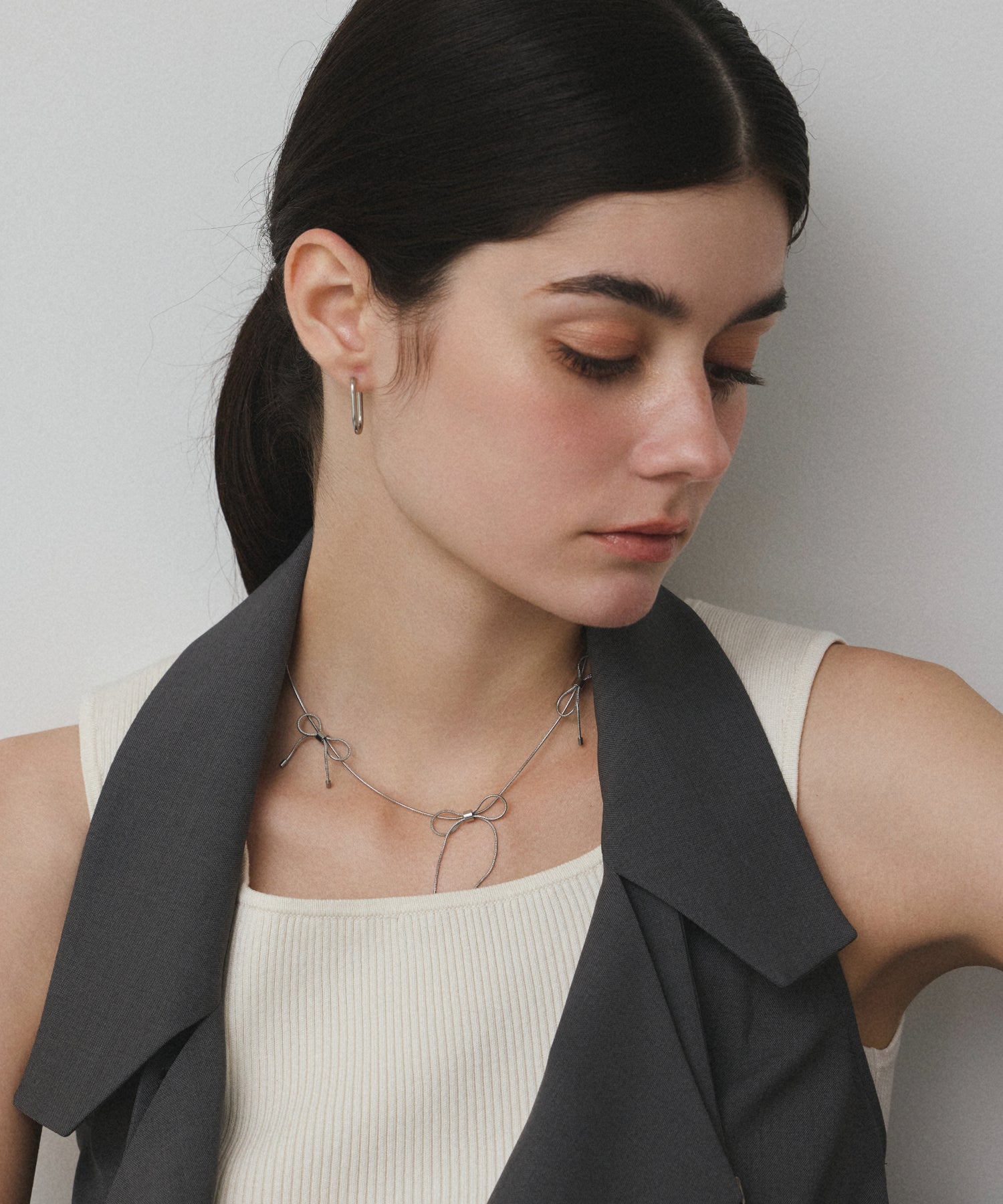 シルバー リボンチョーカー 金属アレルギー対応 サージカルステンレス