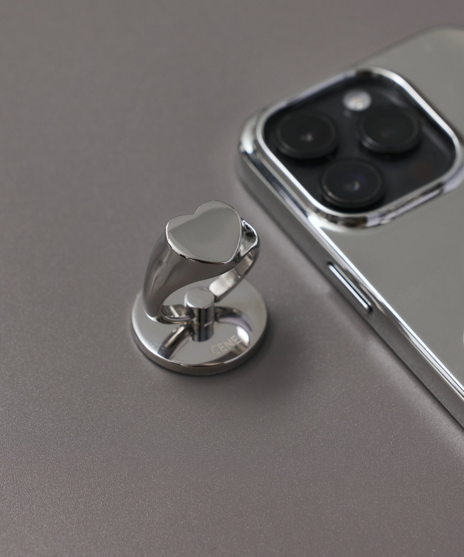 シルバー ハートスマホリング 金属アレルギー対応 サージカルステンレス