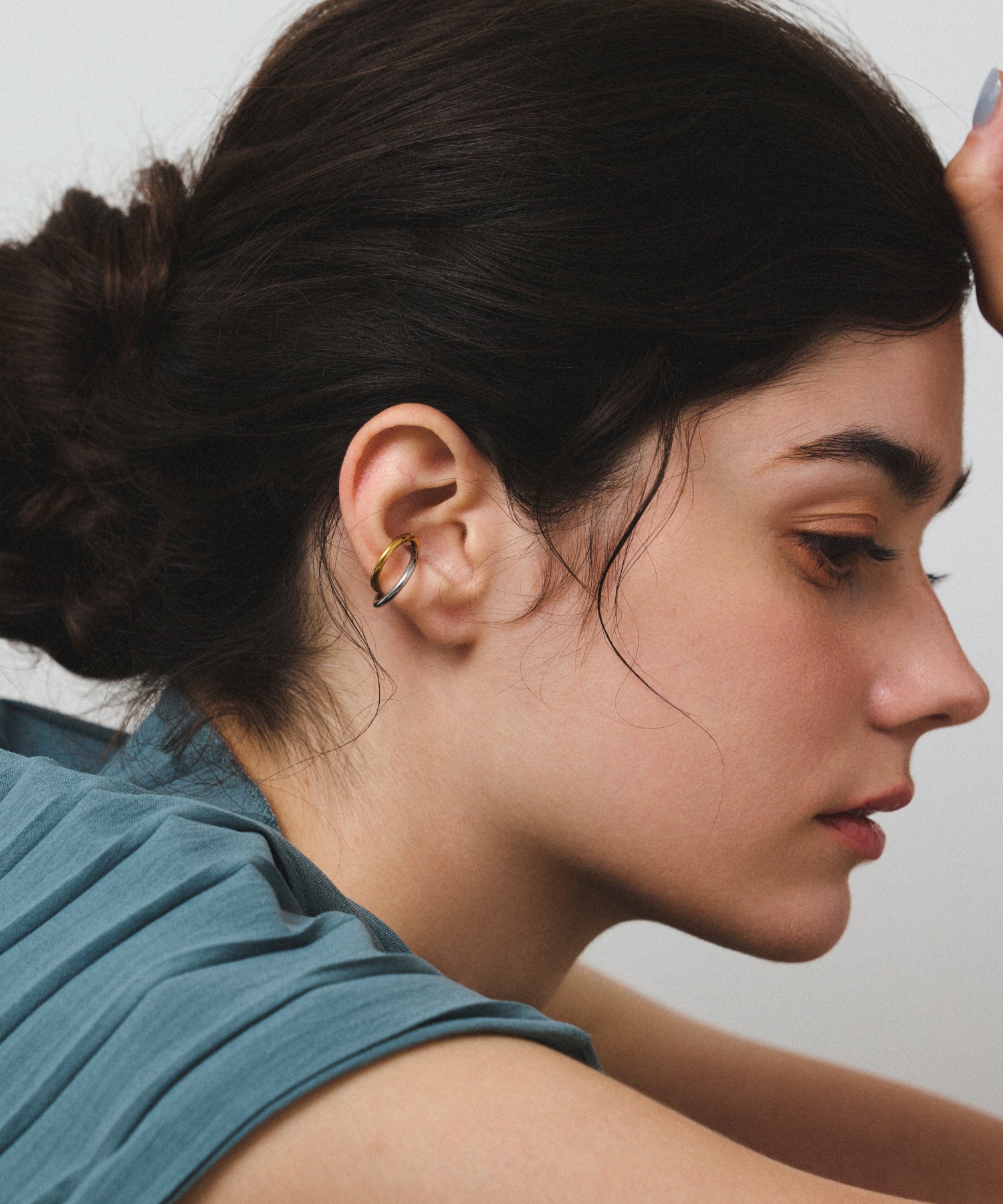 ミックス ツイストダブルイヤーカフ 金属アレルギー対応 サージカルステンレス