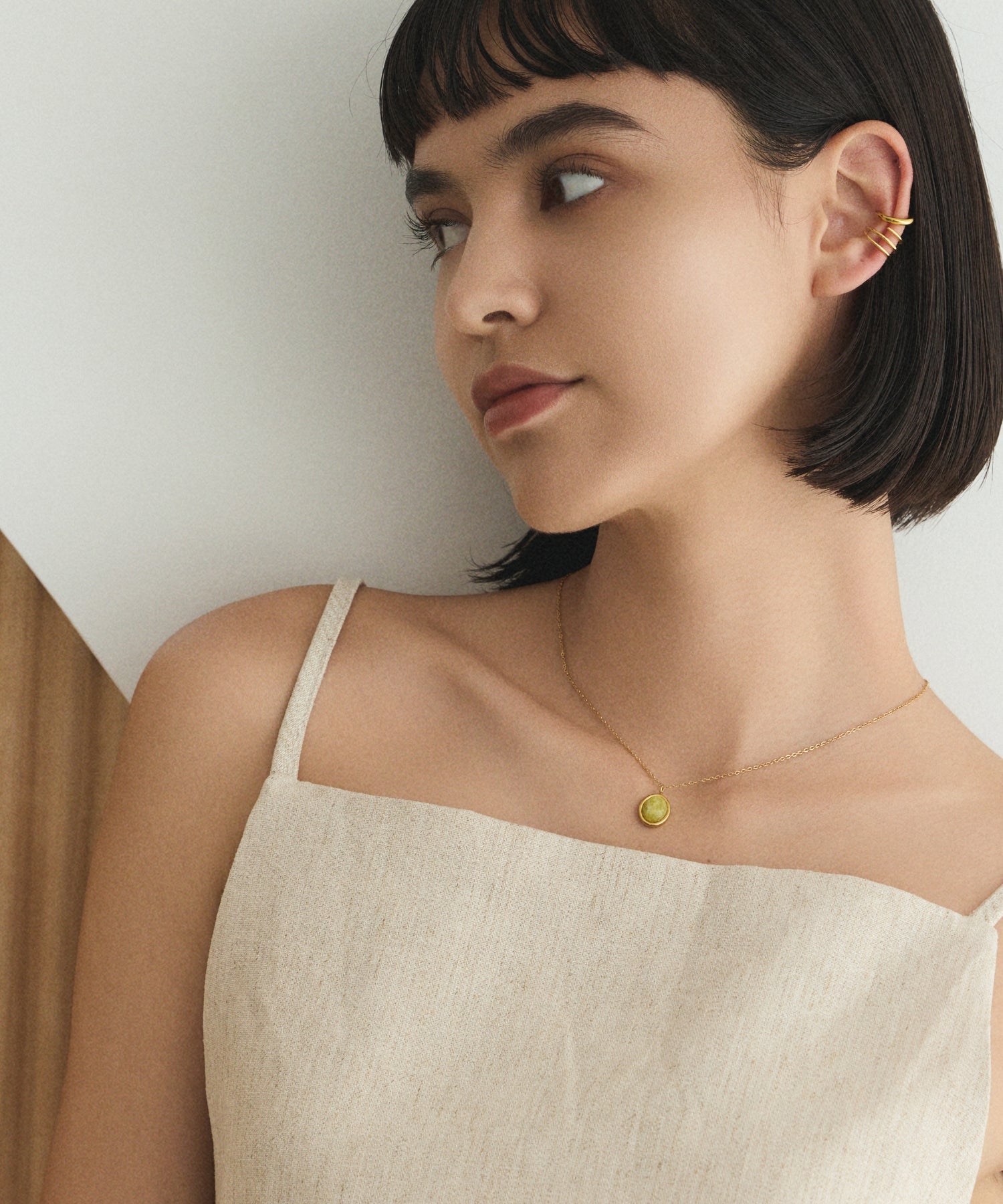 イエロー ラウンドストーンネックレス 金属アレルギー対応 サージカルステンレス