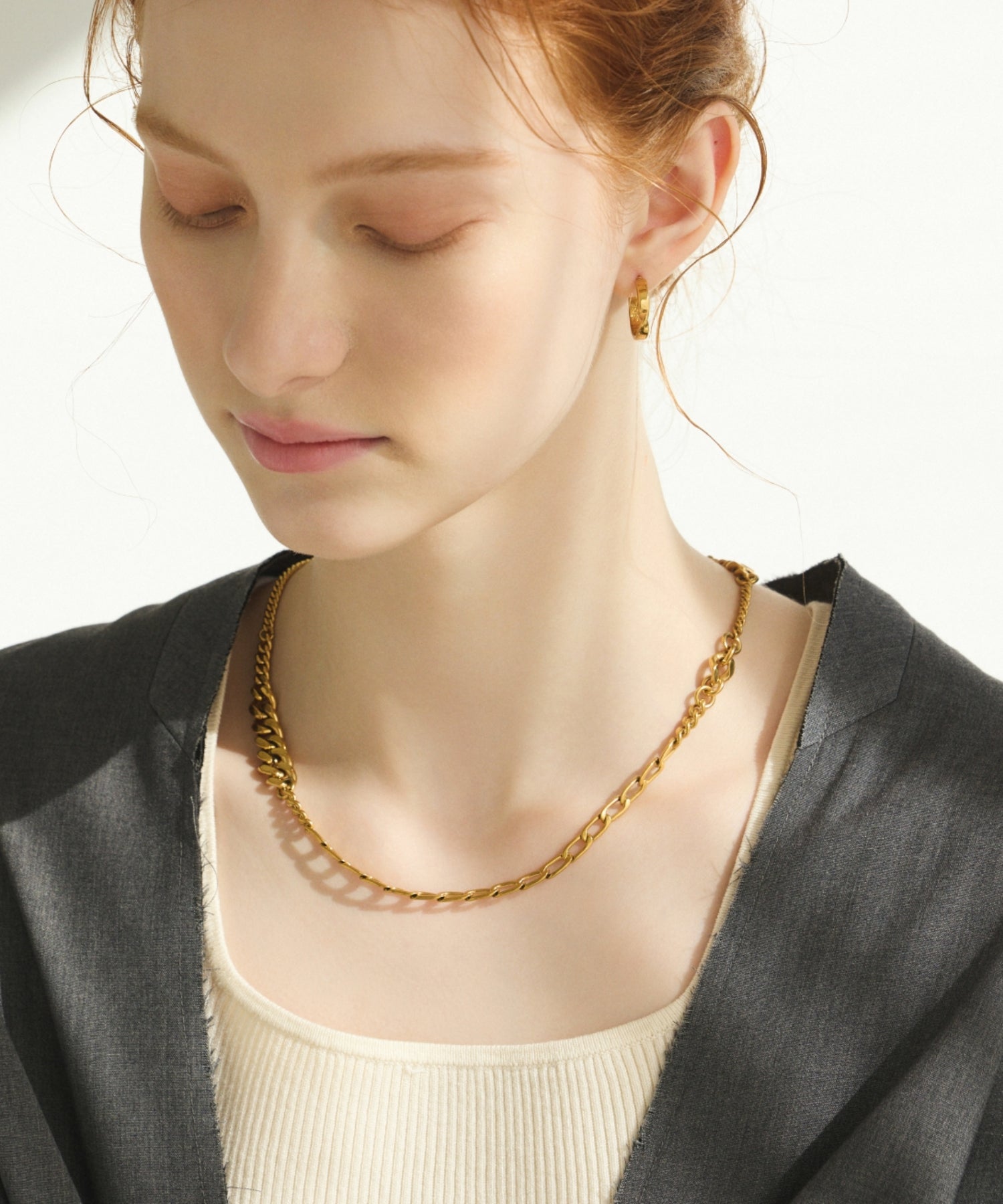 ゴールド MIXチェーンネックレス 金属アレルギー対応 サージカルステンレス