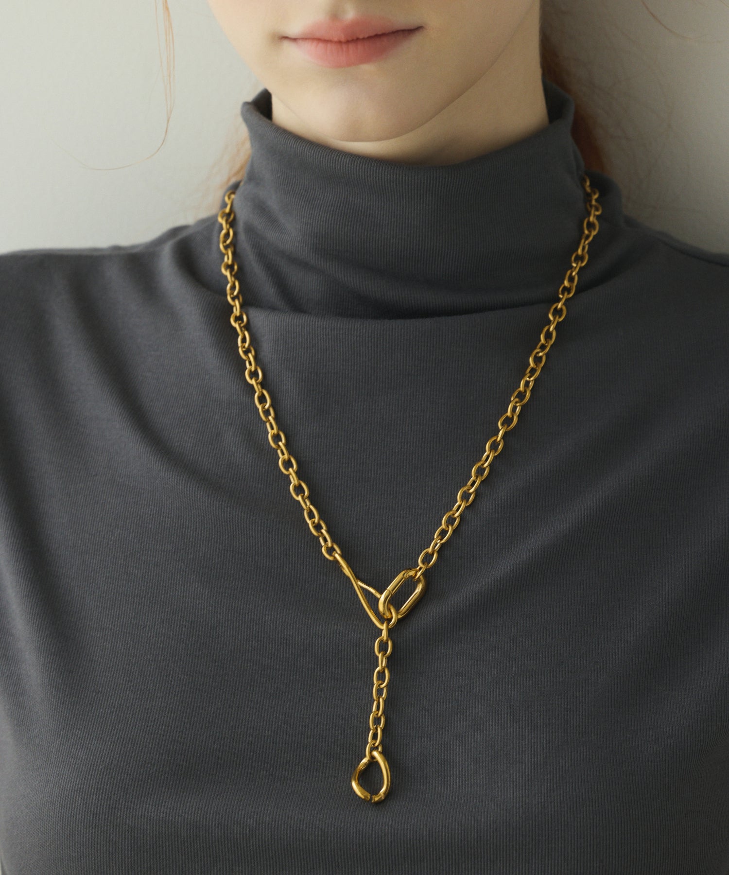 ゴールド カラビナネックレス 金属アレルギー対応 サージカルステンレス